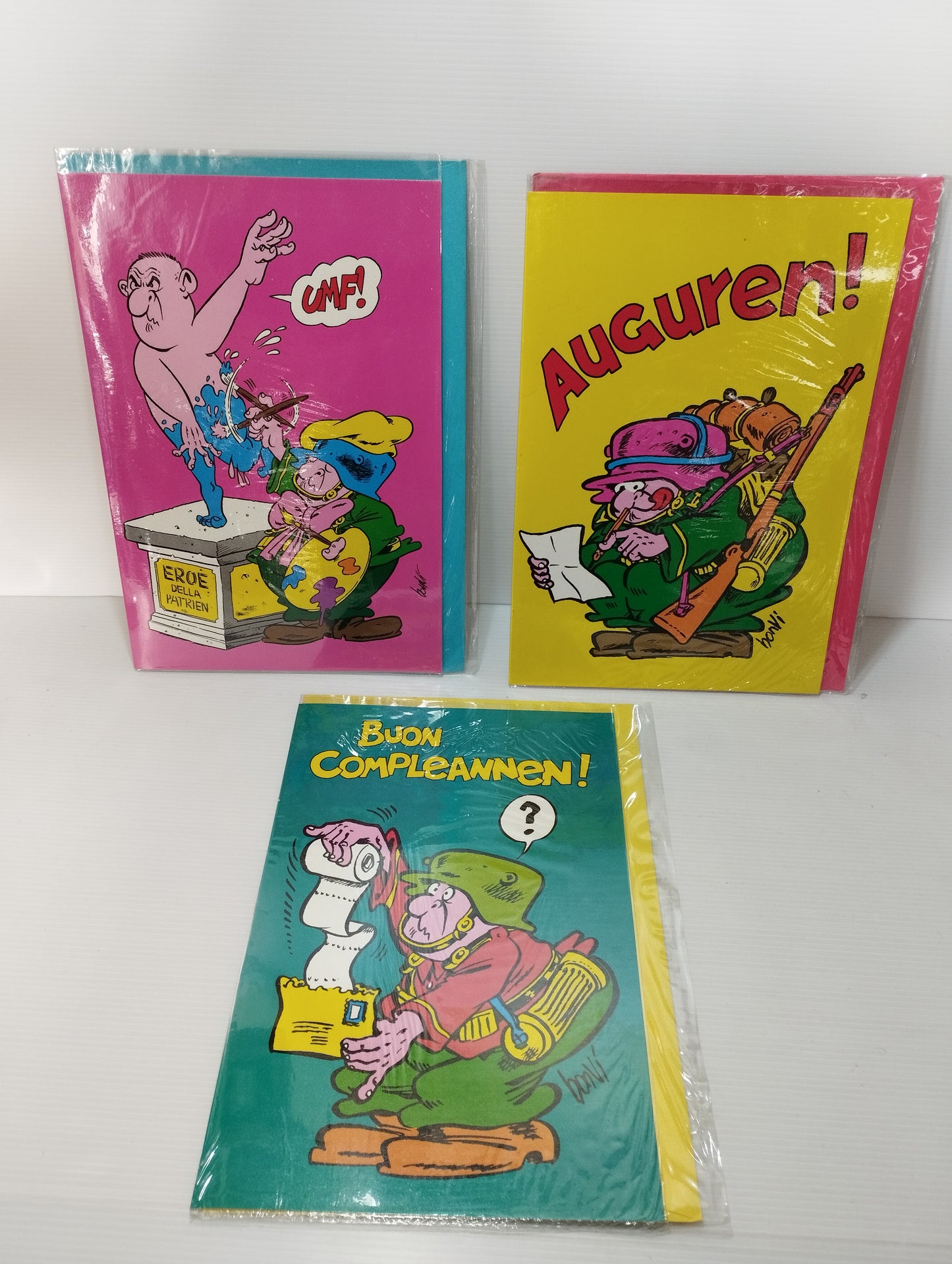 3 Original Sturmtruppen Bonvi Greeting Cards from the 80s 