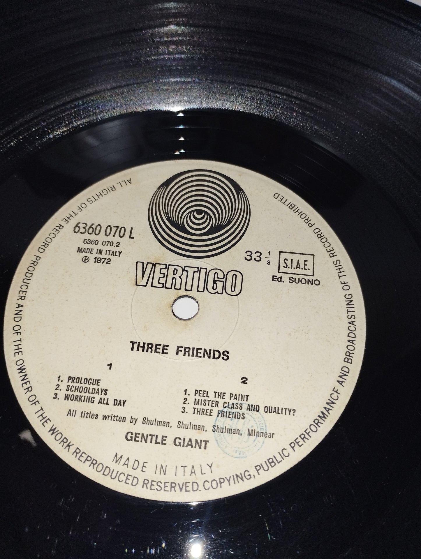 Three Friends Gentle Giant Lp 33 Rpm Published in 1972 by Vertigo cod.6360070 L