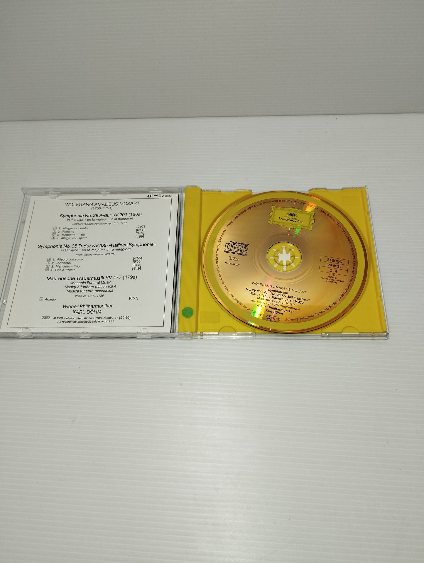 Mozart Symphonien nr 29 &amp; 35 Haffner Karl Bohm CD Deutsche Grammophon