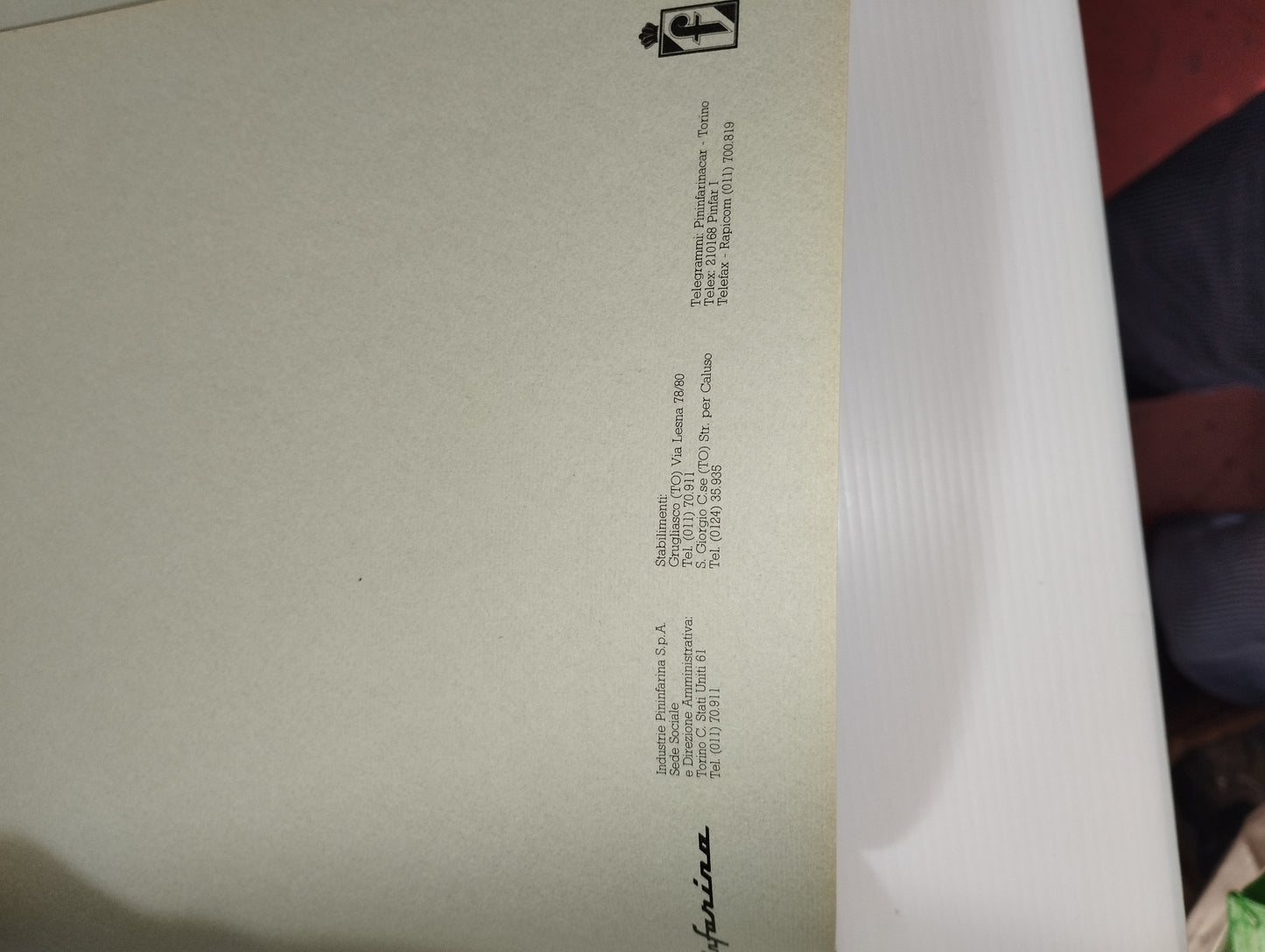 Libro Industrie Pininfarina
Ingegneria del Prodotto e della Produzione
Edito nel 1987