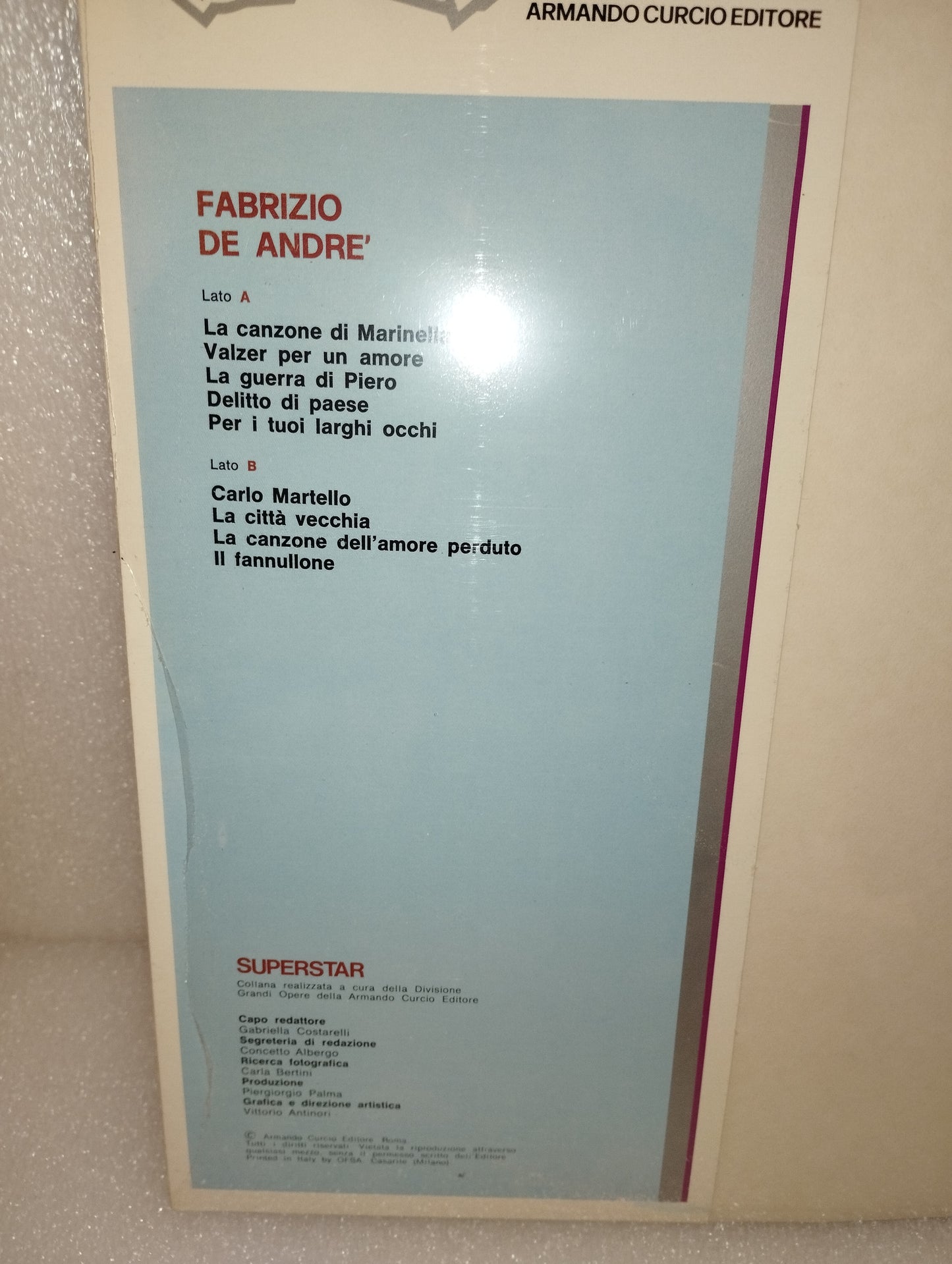 Fabrizio De André Lp 33 Giri
Edito negli anni 80 da Armando Curcio Editore