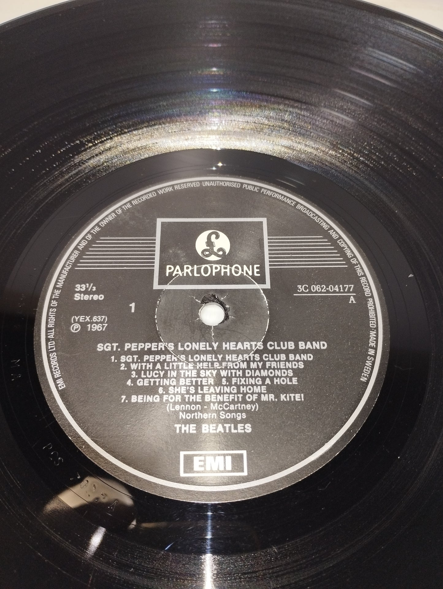 Sgt.Pepper's Lonely Hearts Club Band The Beatles LP 33 Giri
Edito  da  Parlophone Cod. 3C 062-04177
Stampa Svedese