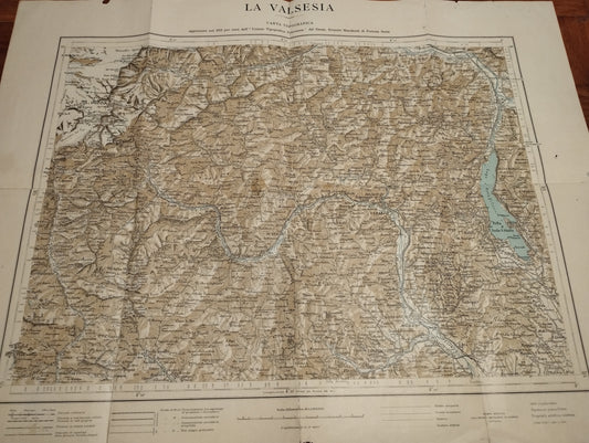 Antica Carta Topografica  La Valsesia scala chilometrica di 1 a 100.000