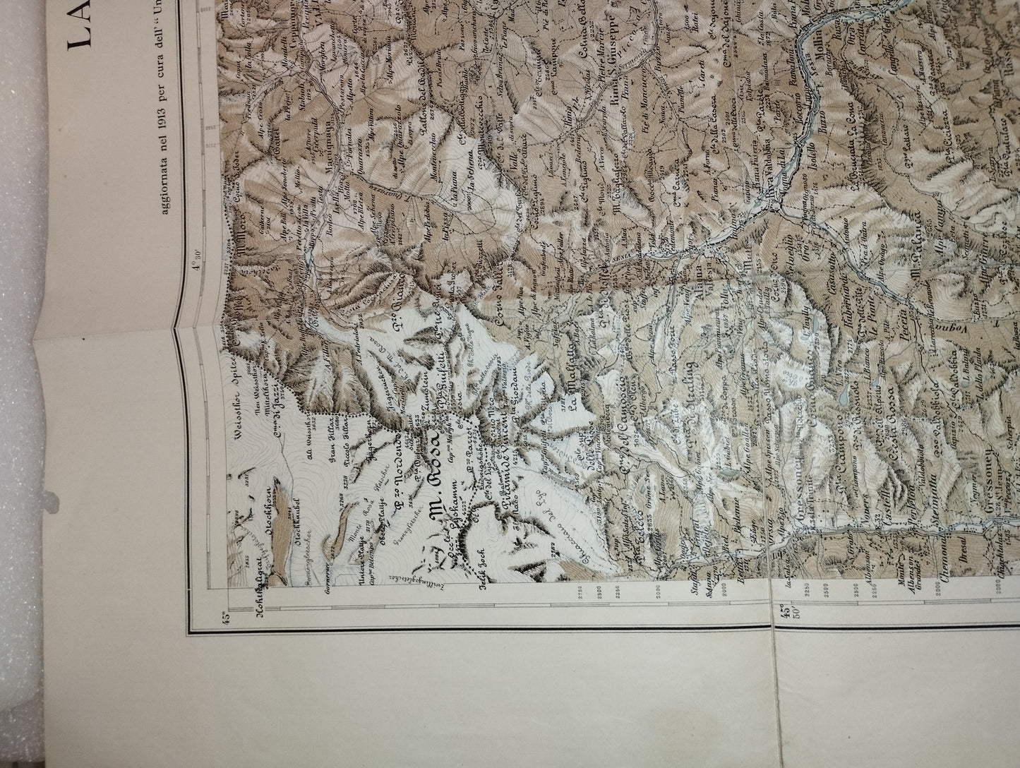 Antica Carta Topografica  La Valsesia scala chilometrica di 1 a 100.000