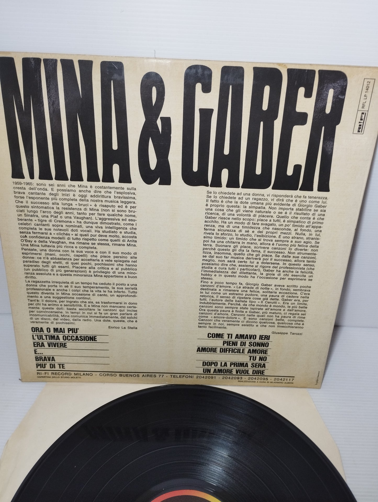 Mina & Gaber LP 33 Giri
Edito negli anni 60 da RI-FI Cod.RFL LP 14012