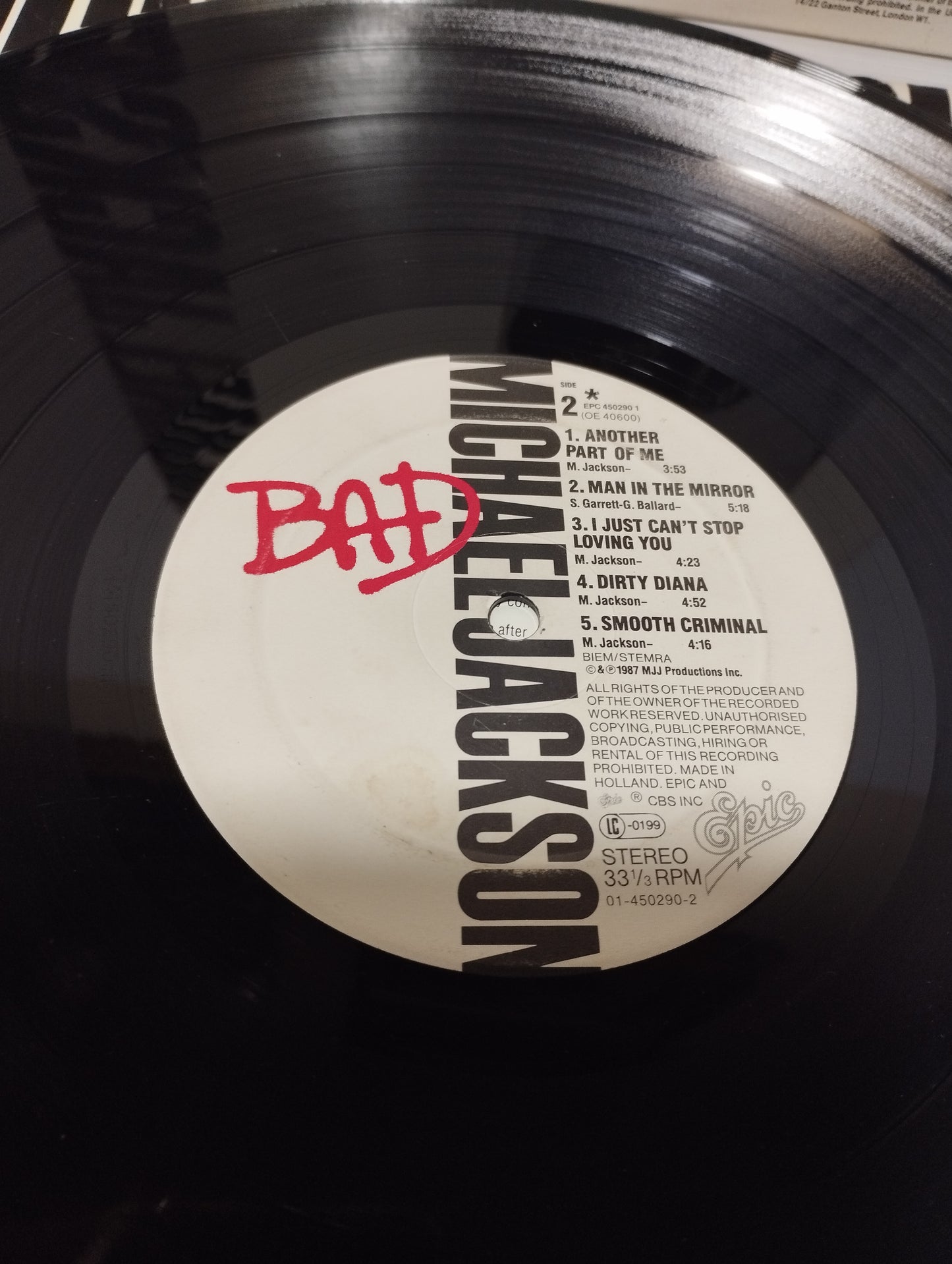 Bad Michael Jackson Lp 33 Giri
Prodotto Nel 1987 da  Epic Cod.EPC 450290 1