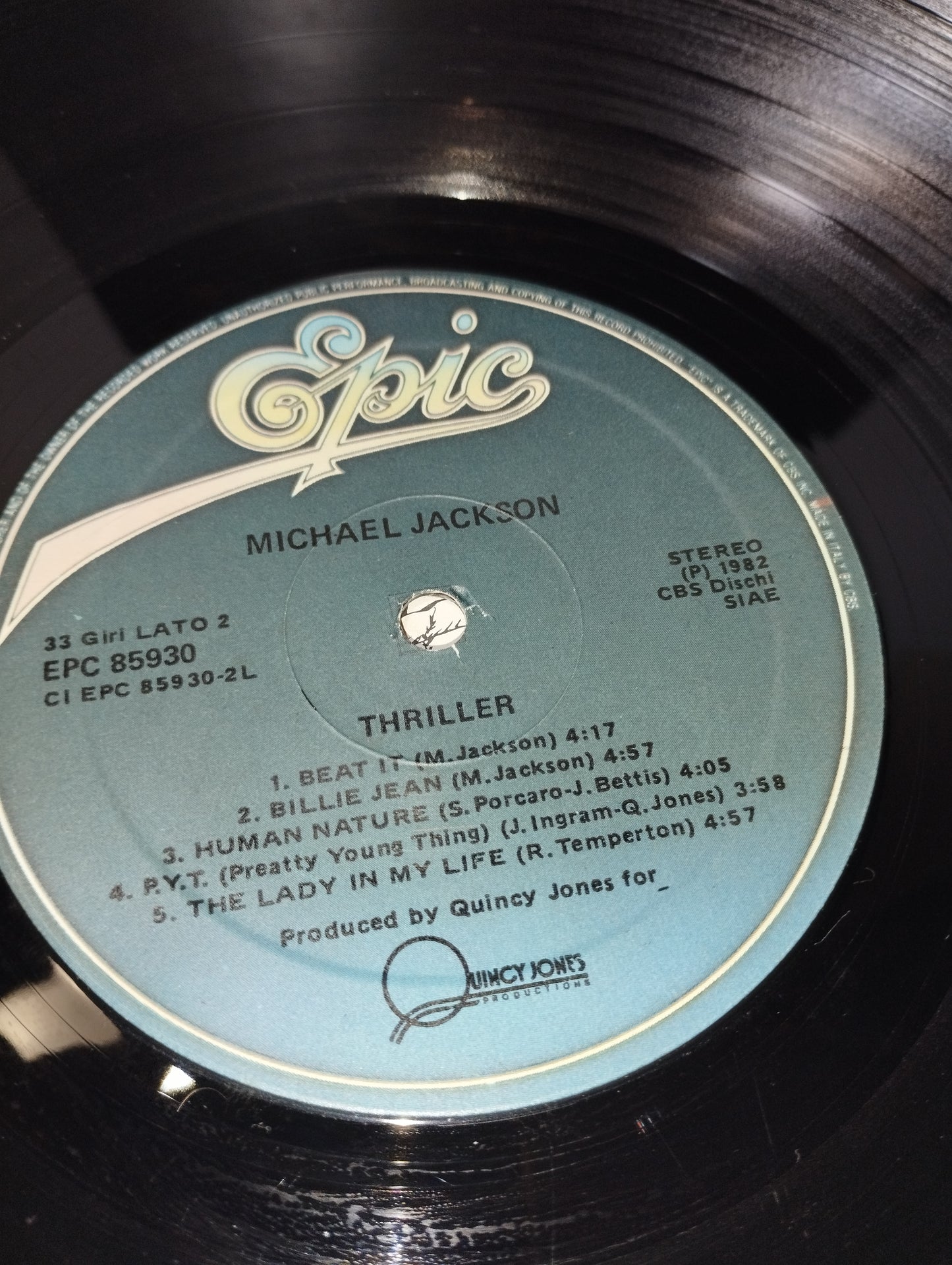 Thriller Michael Jackson Lp 33 Giri
Prodotto Nel 1982 da  Epic Cod.EPC 85930