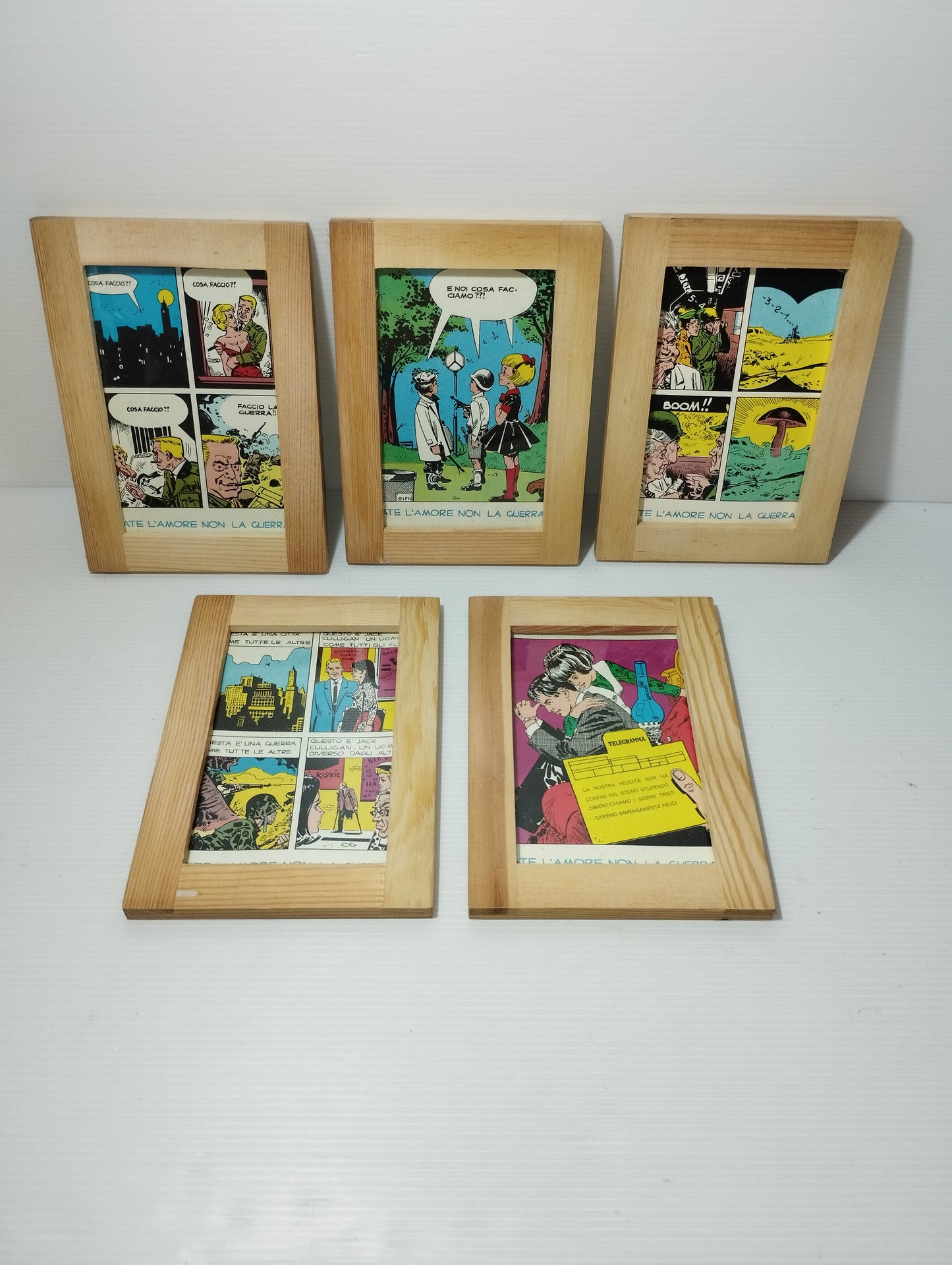 Collezione 5 Quadretti Con Cartoline Fumetto Vintage