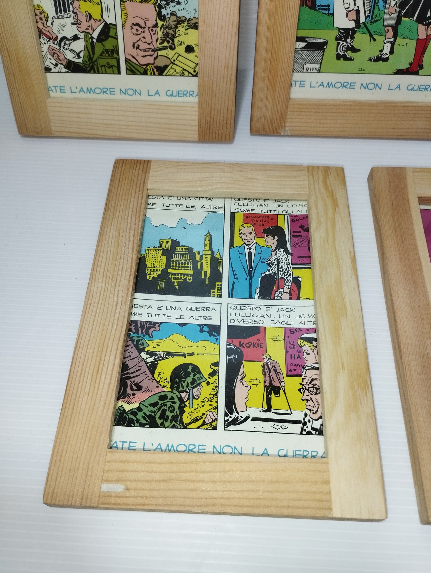 Collezione 5 Quadretti Con Cartoline Fumetto Vintage