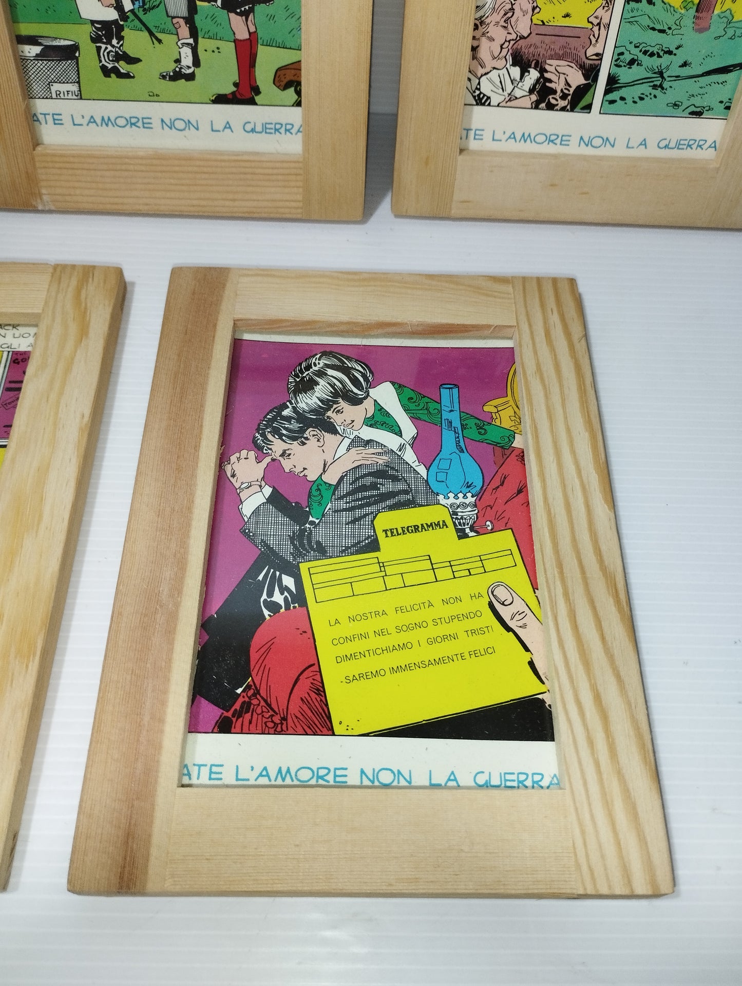 Collezione 5 Quadretti Con Cartoline Fumetto Vintage