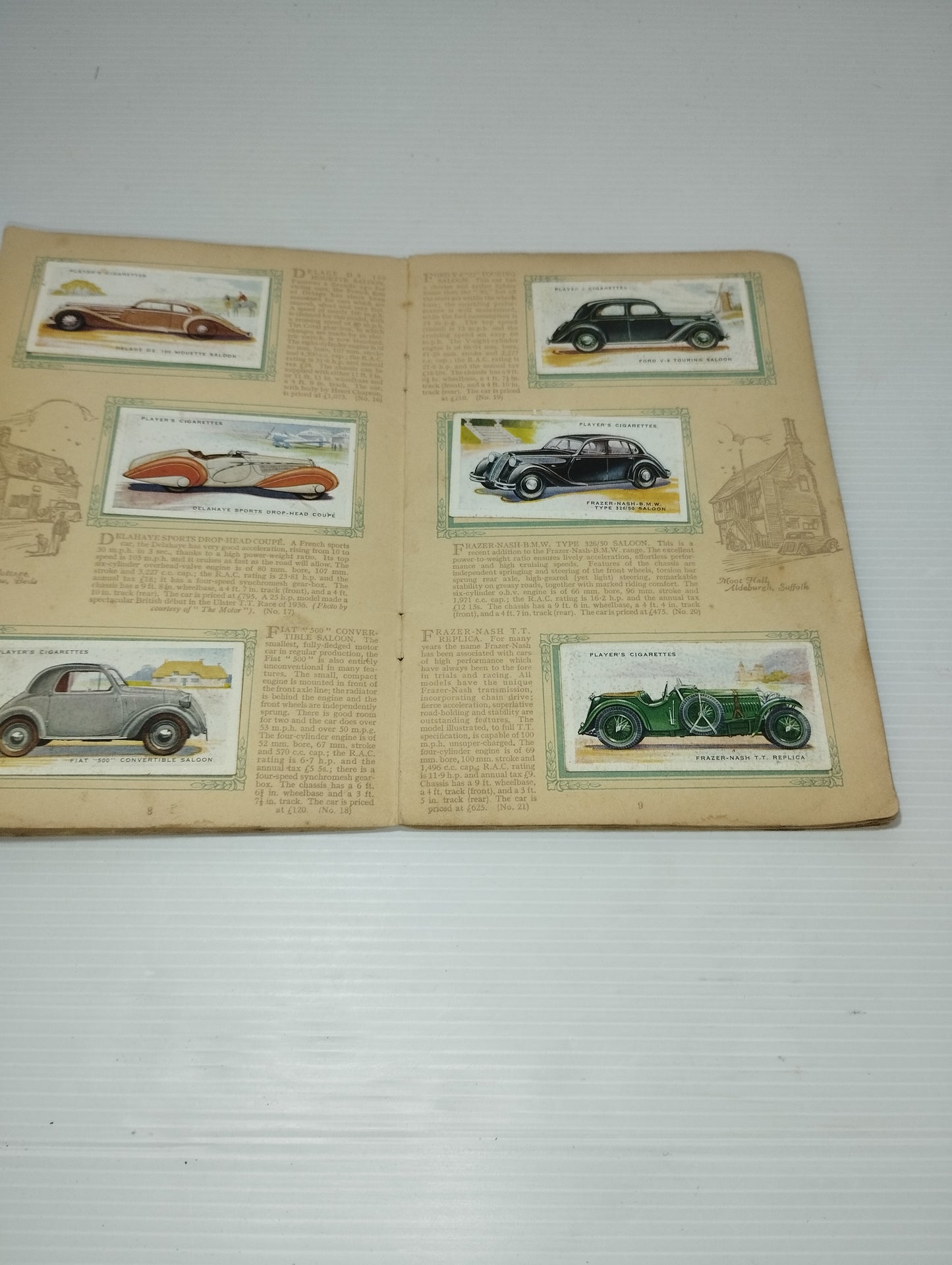 Automobili Seconda Serie Antico Album Figurine Prodotto da John Player &Sons Cigarettes