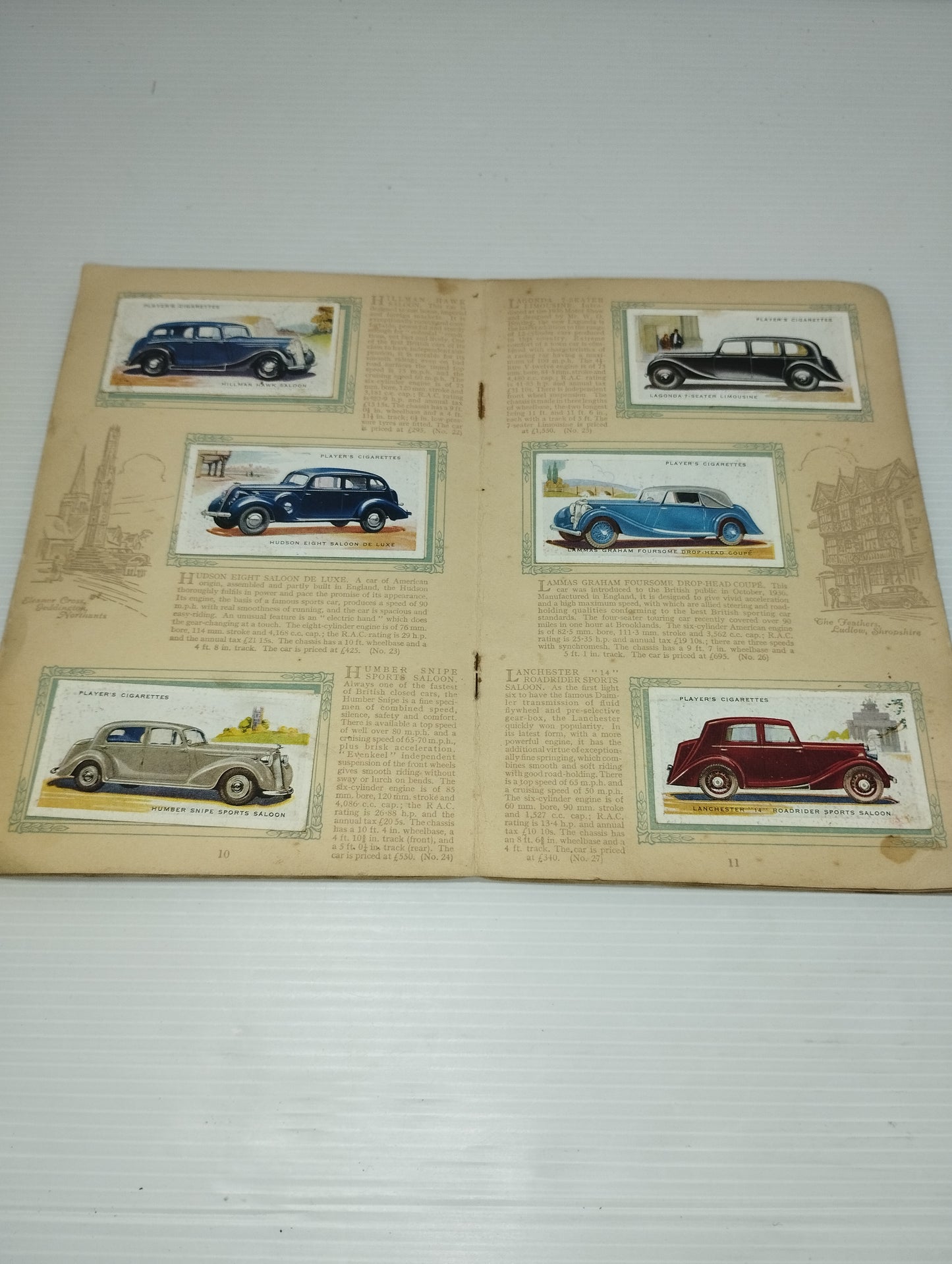 Automobili Seconda Serie Antico Album Figurine Prodotto da John Player &Sons Cigarettes