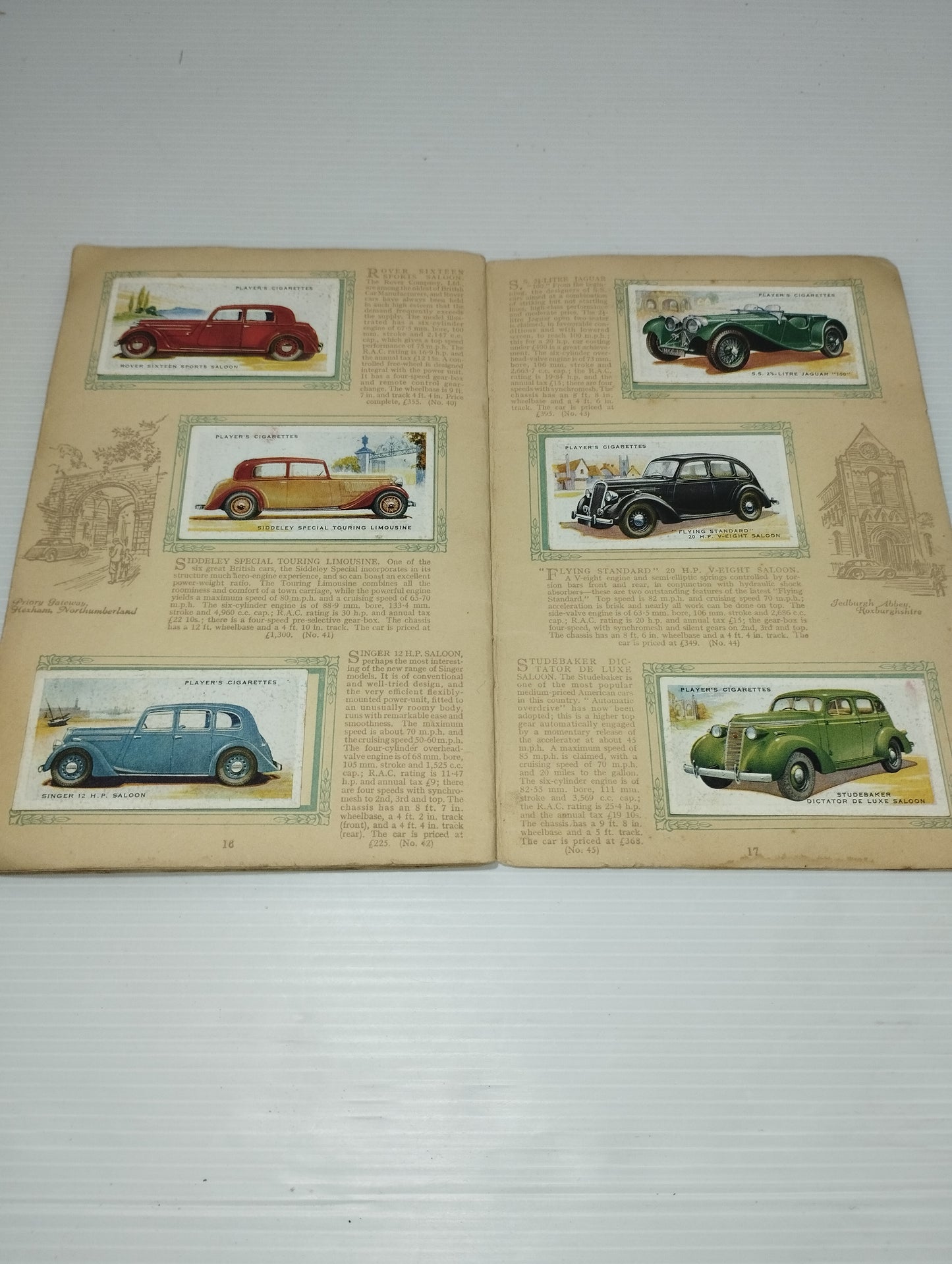 Automobili Seconda Serie Antico Album Figurine Prodotto da John Player &Sons Cigarettes