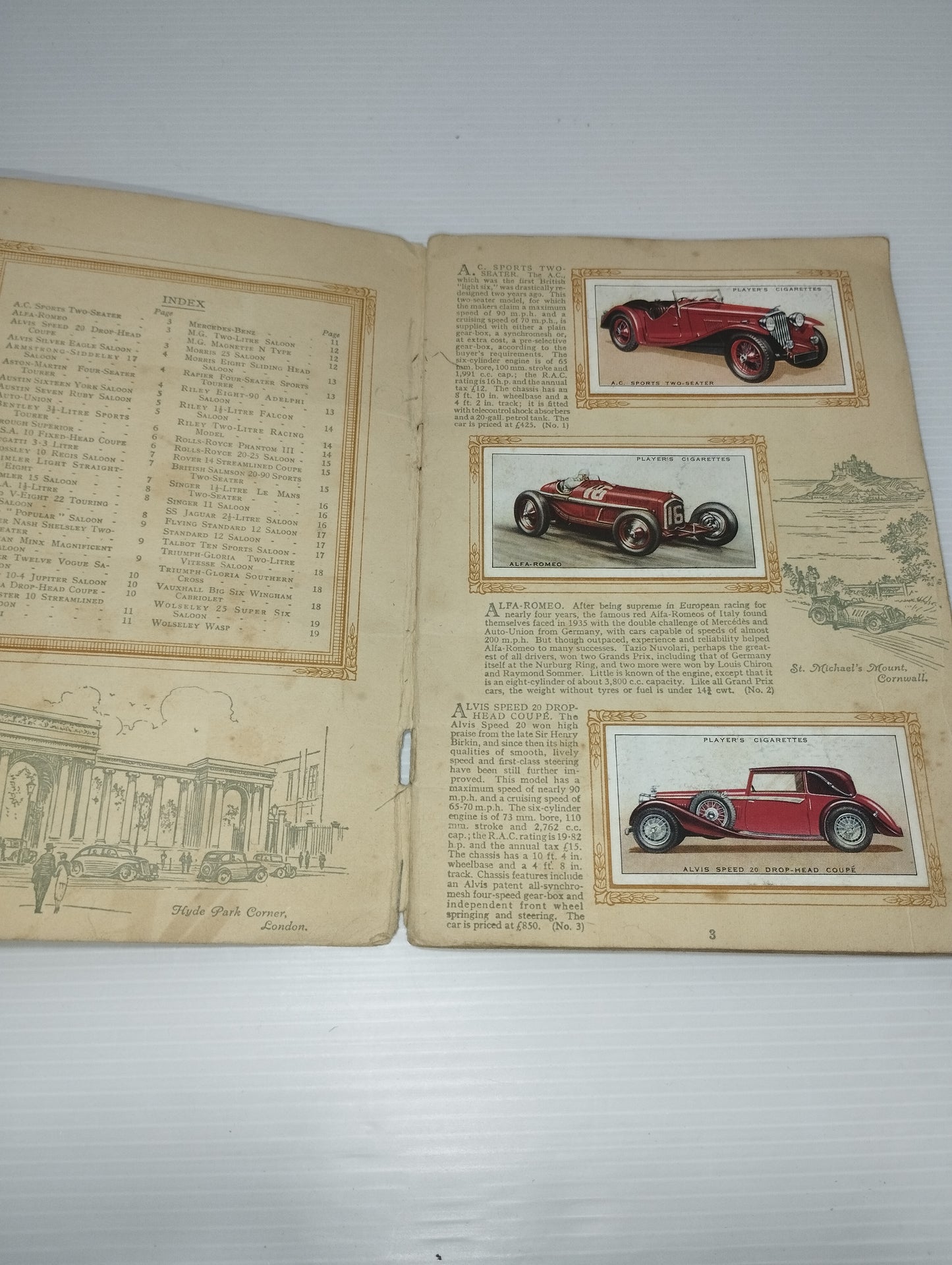 Automobili  Antico Album Figurine Prodotto da John Player &Sons Cigarettes
Great Britains