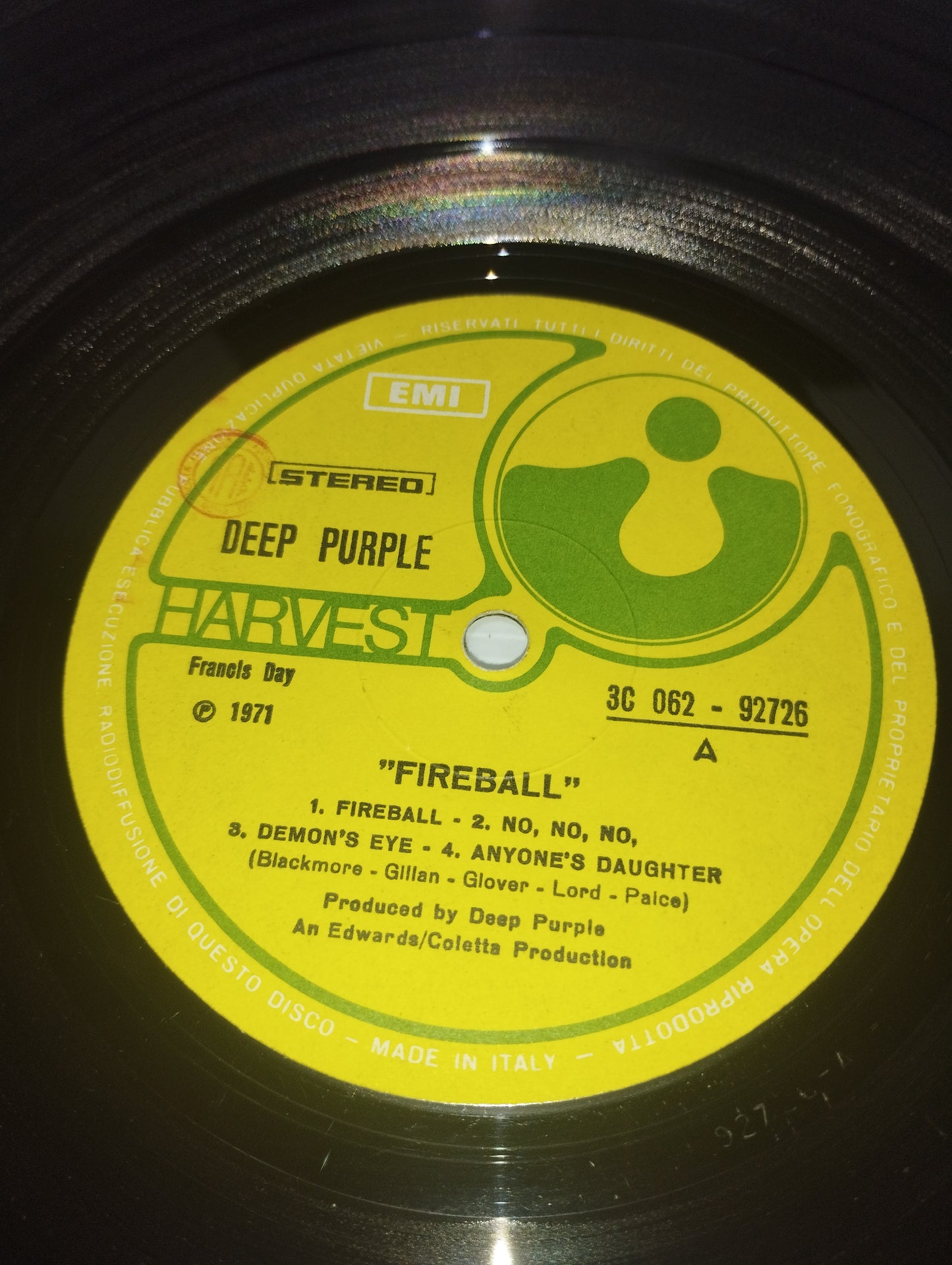 Fireball Deep Purple LP 33 Giri
Edito nel 1971 da EMI Harvest cod.2 C 062-92726