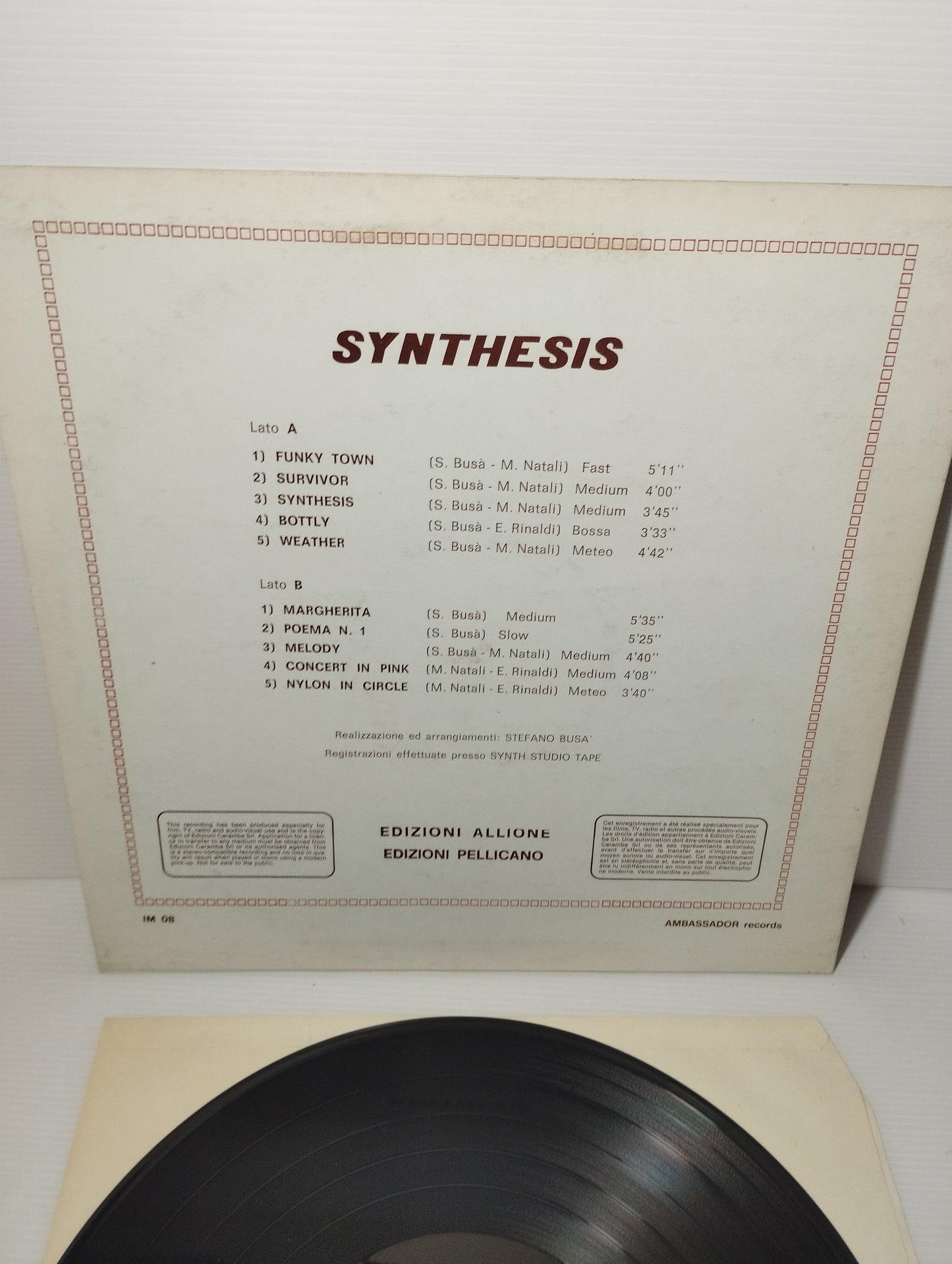 Synthesis Stefano Busà LP 33 Giri
Edito da  Ambassador Cod.IM08
Genere:Electronic Pop
Disco Promozionale