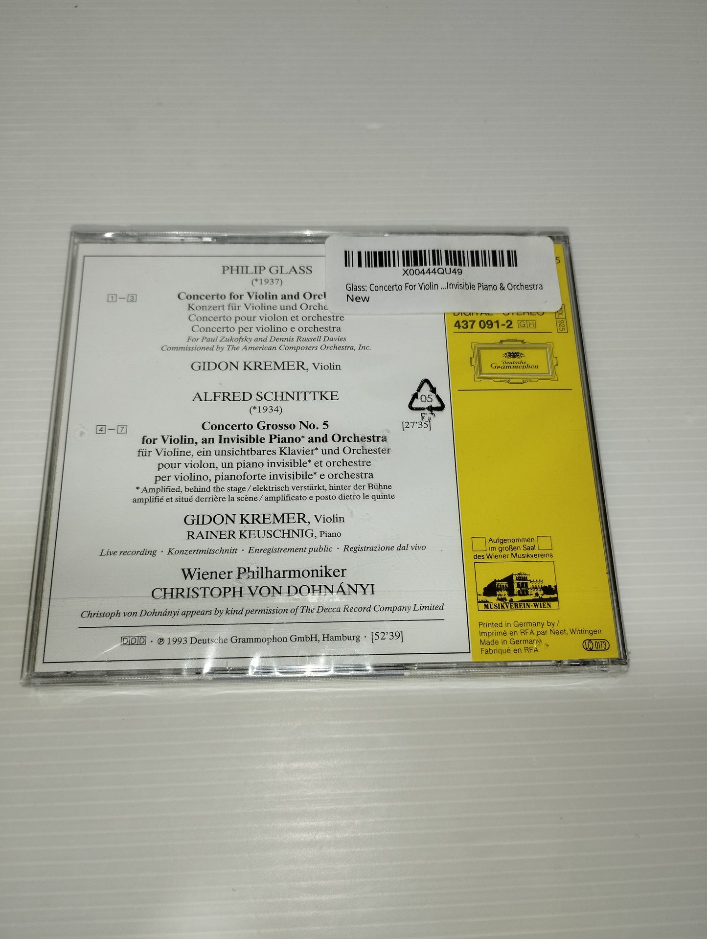 Philips Glass Violin Concerto
Gidon  Kremer /Alfred Schnittke CD Edito da Deutsche Grammophon