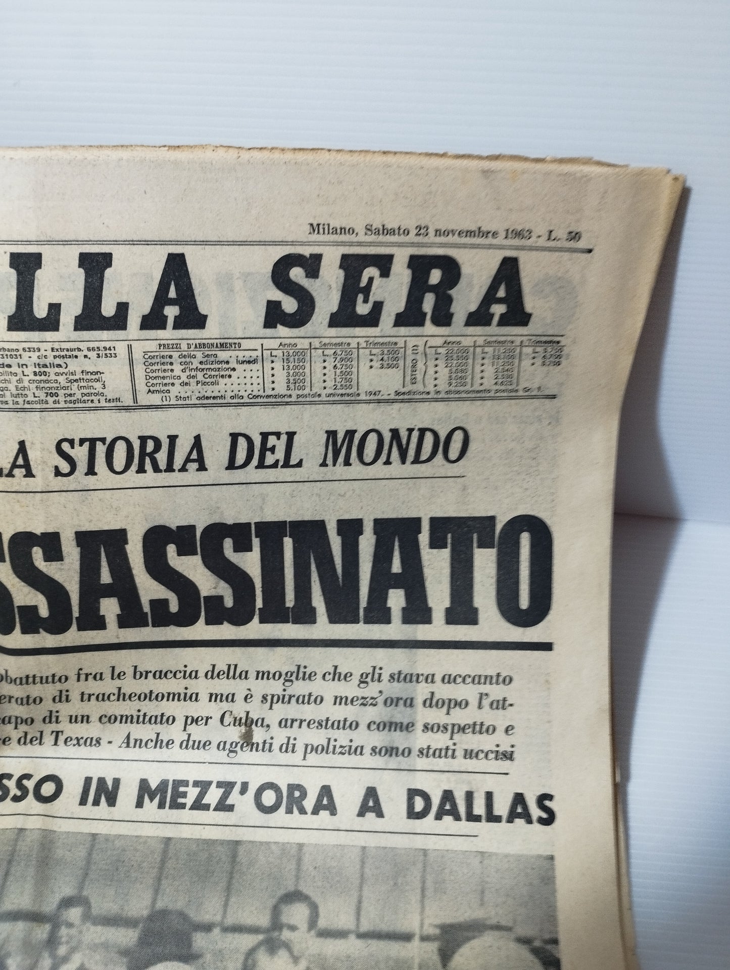 Kennedy Assassinato Corriere Della Sera 23 Novembre 1963 Originale
Completo