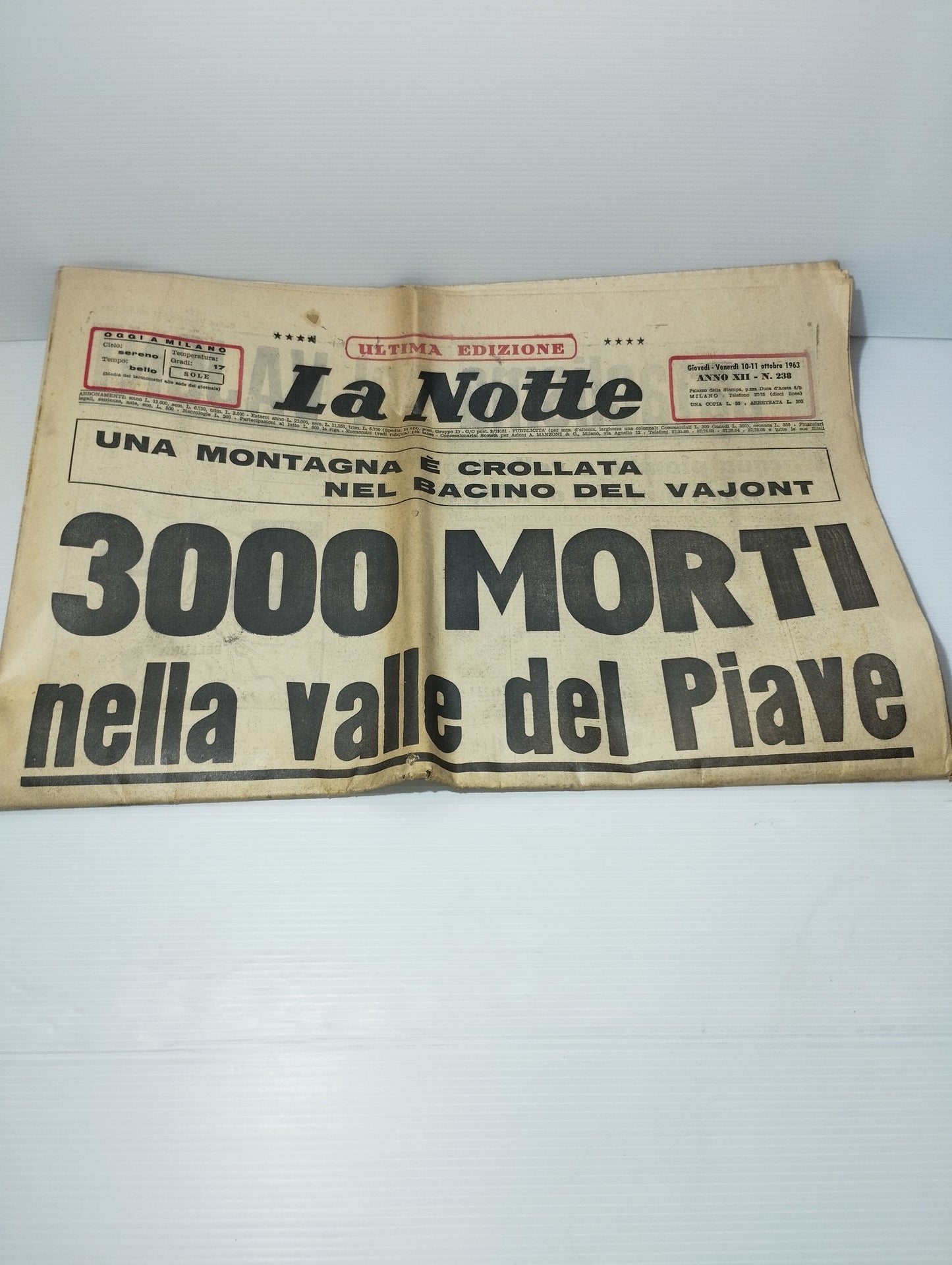 Bacino Del Vajont La Notte 10/11 Ottobre 1963 Copia Originale
Completa