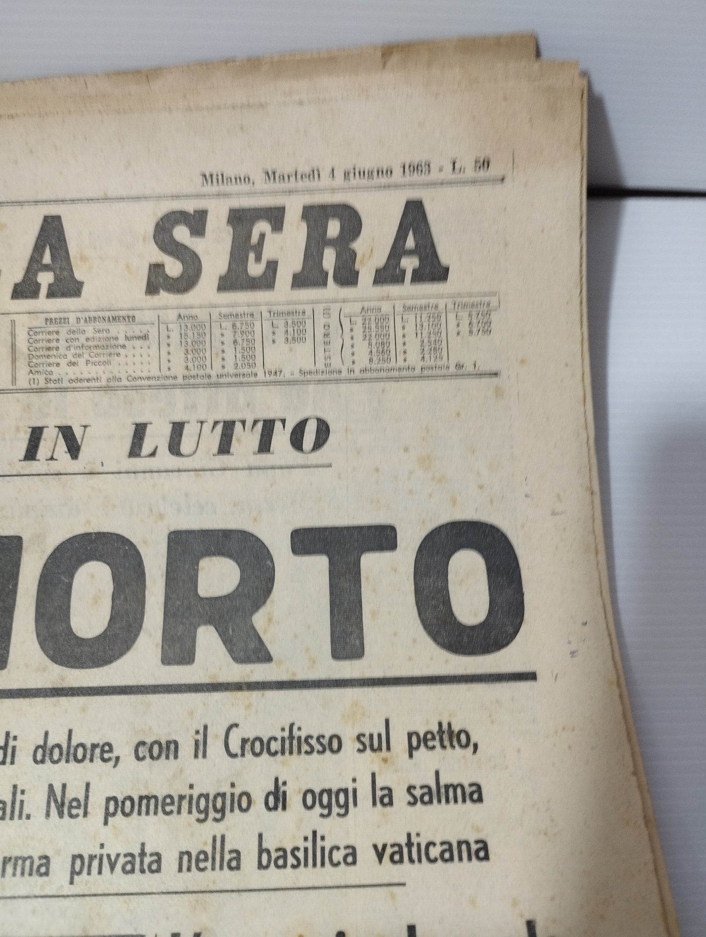 Il Papa è Morto  Giovanni XXIII
Corriere della Sera 4 giugno 1963
Copia Originale
Completa