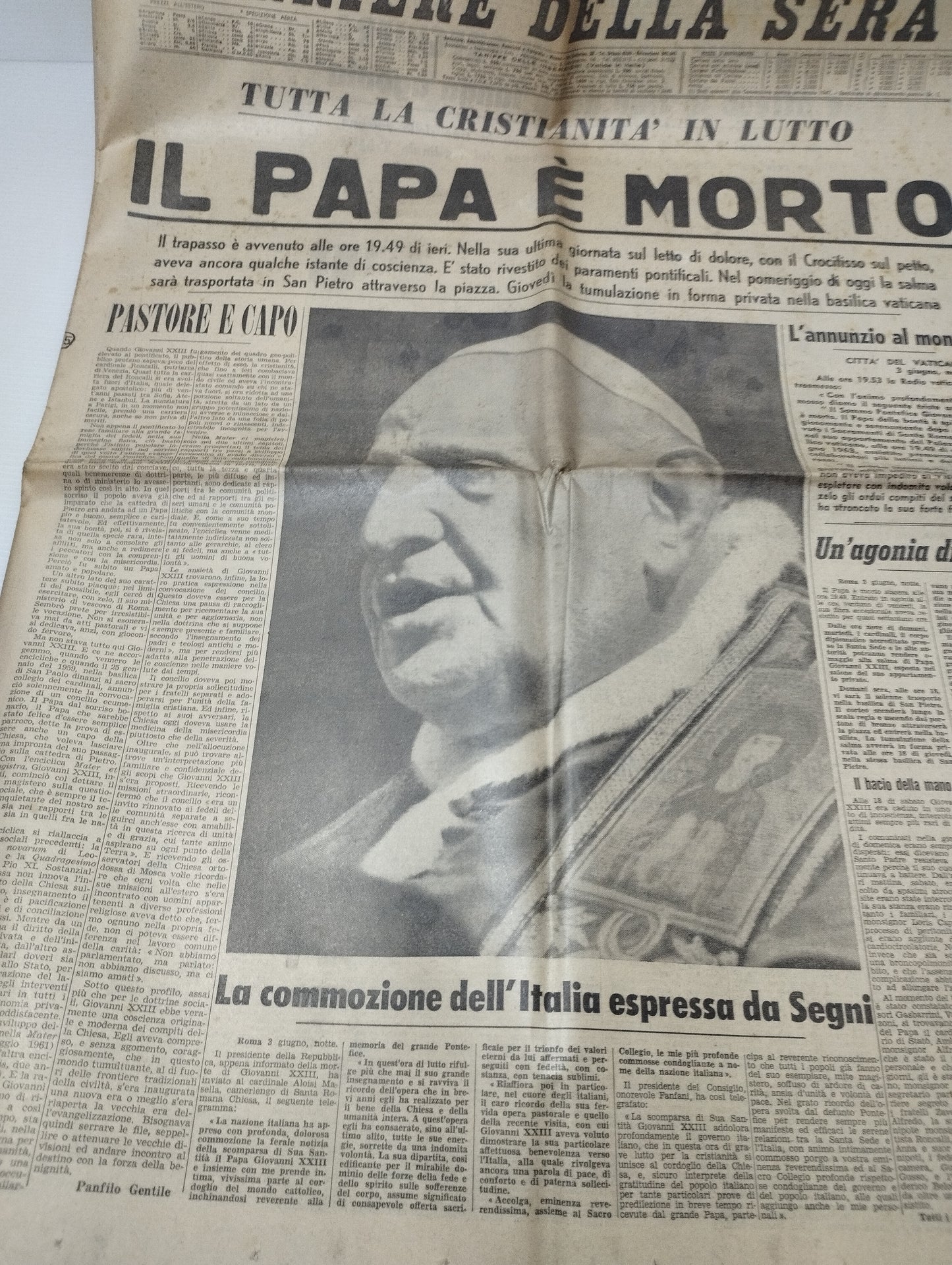 Il Papa è Morto  Giovanni XXIII
Corriere della Sera 4 giugno 1963
Copia Originale
Completa