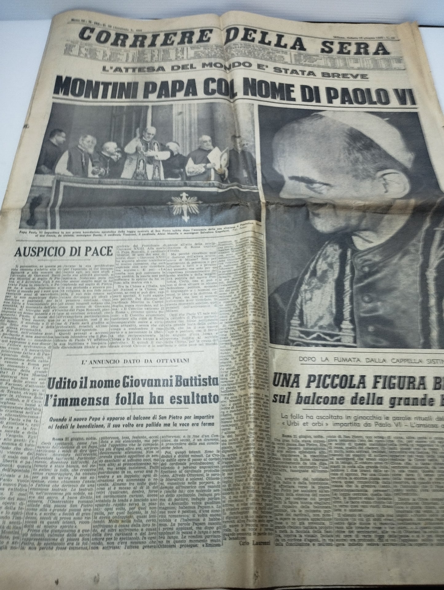 Papa Paolo VI Elezione Corriere Della Sera 22 Giugno 1963 Originale
Completo