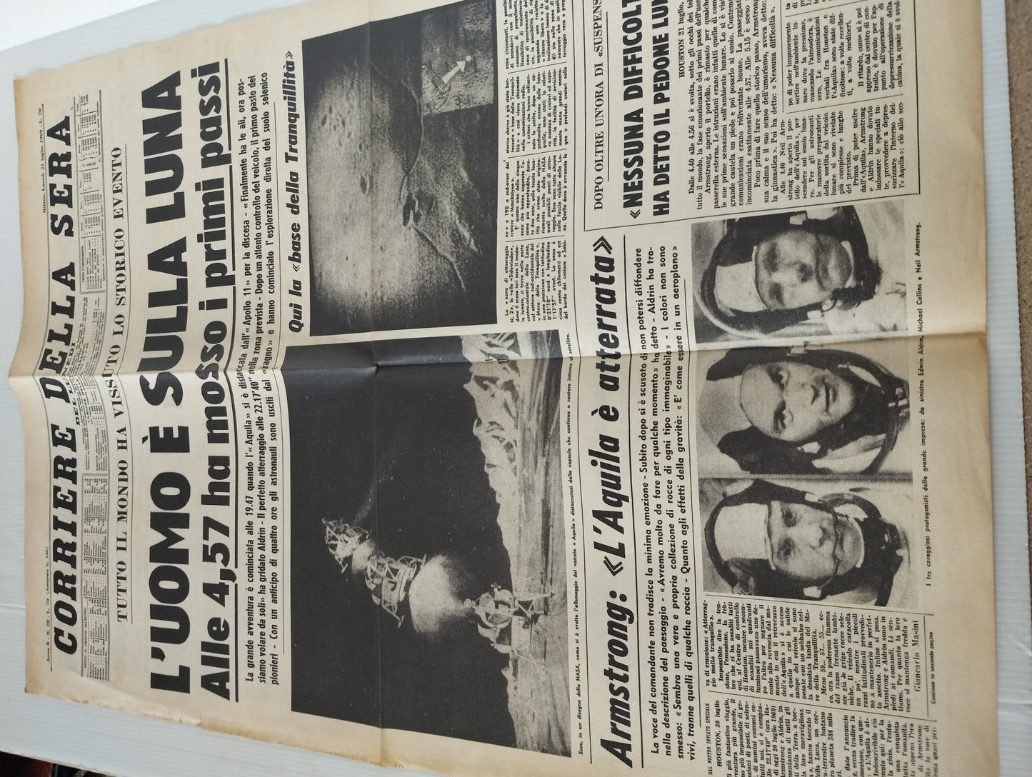 L Uomo È Sulla Luna Prima Pagina Copia Anastatica Corriere della Sera 21 luglio 1969