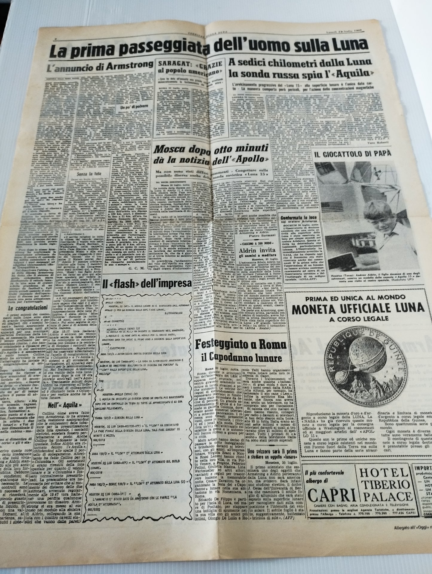 L Uomo È Sulla Luna Prima Pagina Copia Anastatica Corriere della Sera 21 luglio 1969