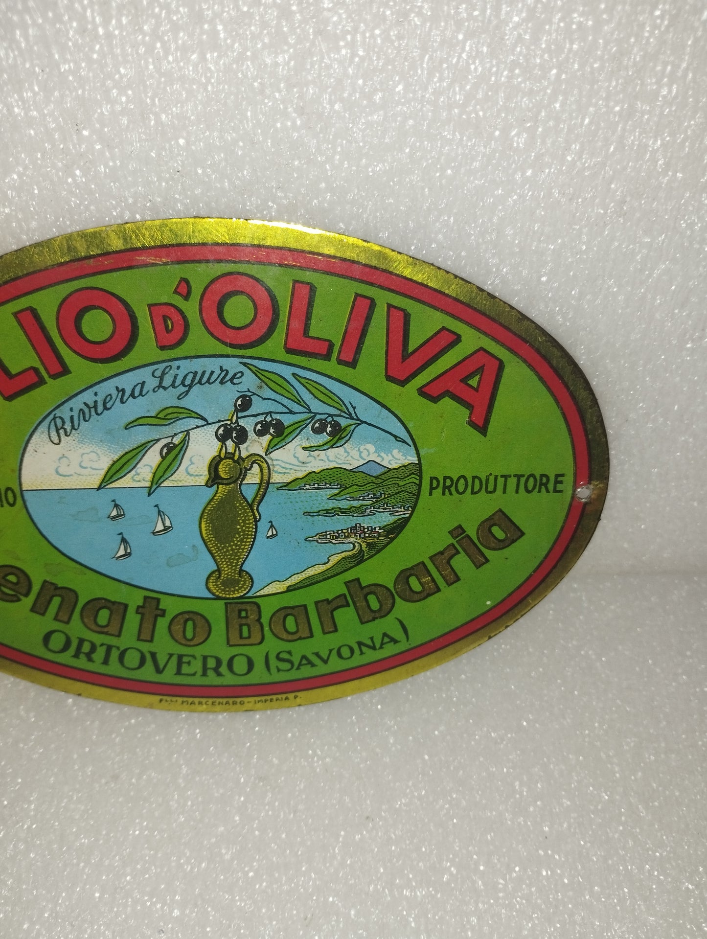 Insegna Renato Barbaria Olio D'Oliva Metallo Vintage