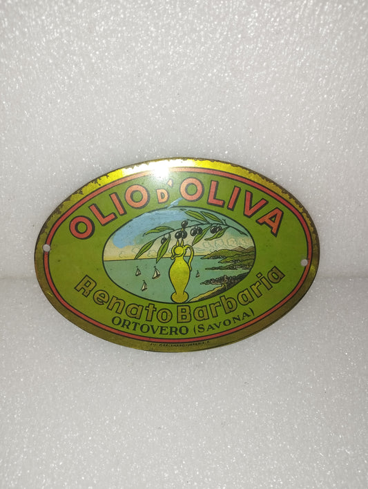 Insegna Renato Barbaria Olio D'Oliva Metallo Vintage