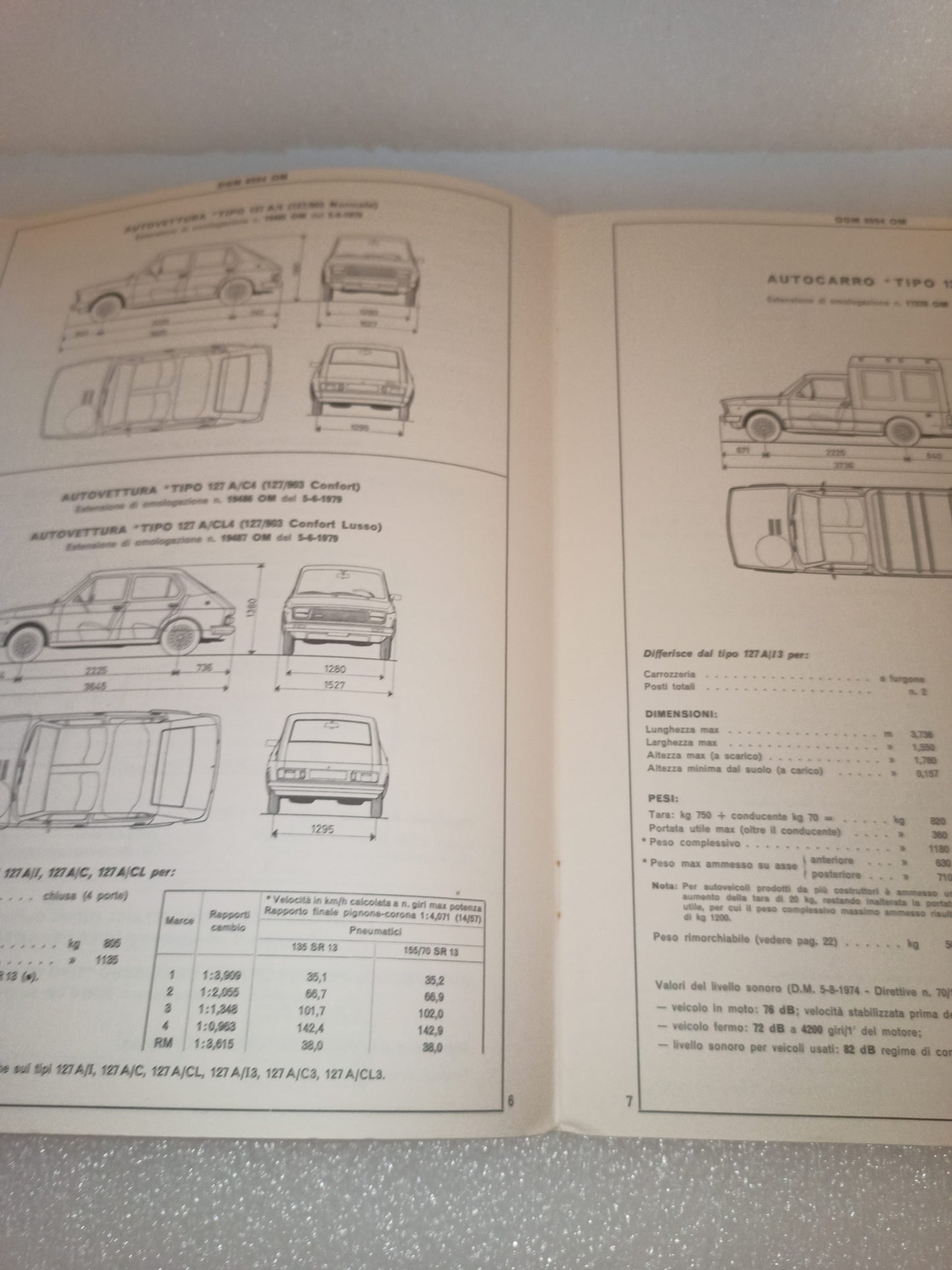 Fiat 127 Berlina Certificato Omologazione Anno 1971 Aggiornamento del IV -1979 Originale