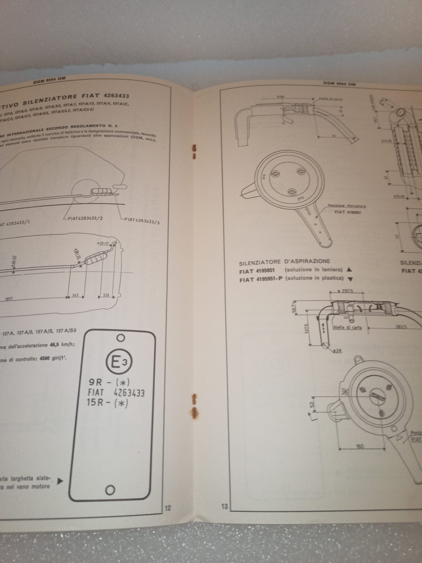 Fiat 127 Berlina Certificato Omologazione Anno 1971 Aggiornamento del IV -1979 Originale