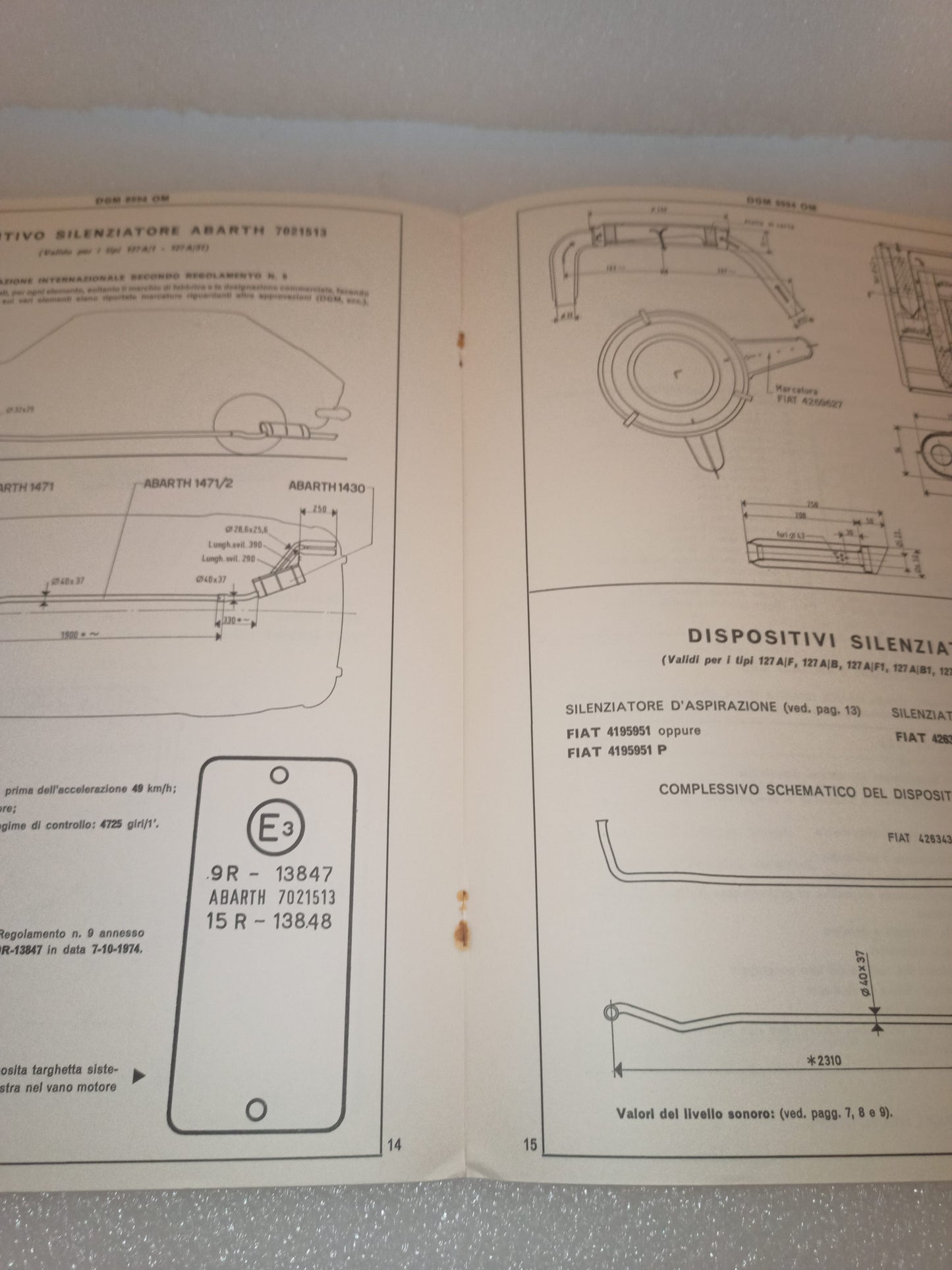 Fiat 127 Berlina Certificato Omologazione Anno 1971 Aggiornamento del IV -1979 Originale