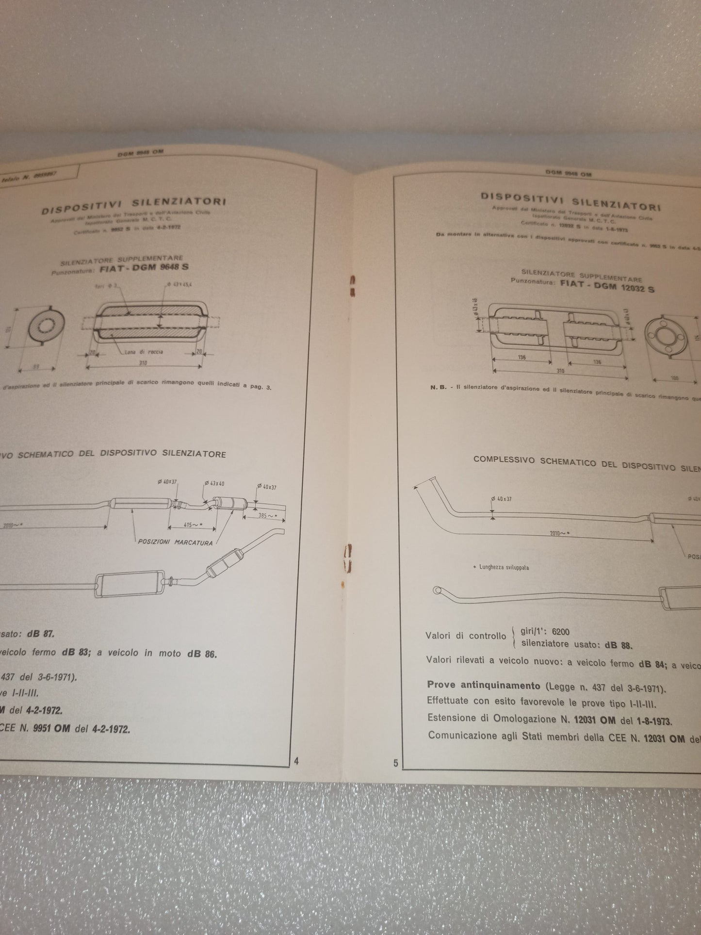 Fiat 128 Berlina Rally Certificato Omologazione Anno 1971 Edizione 1973 Originale