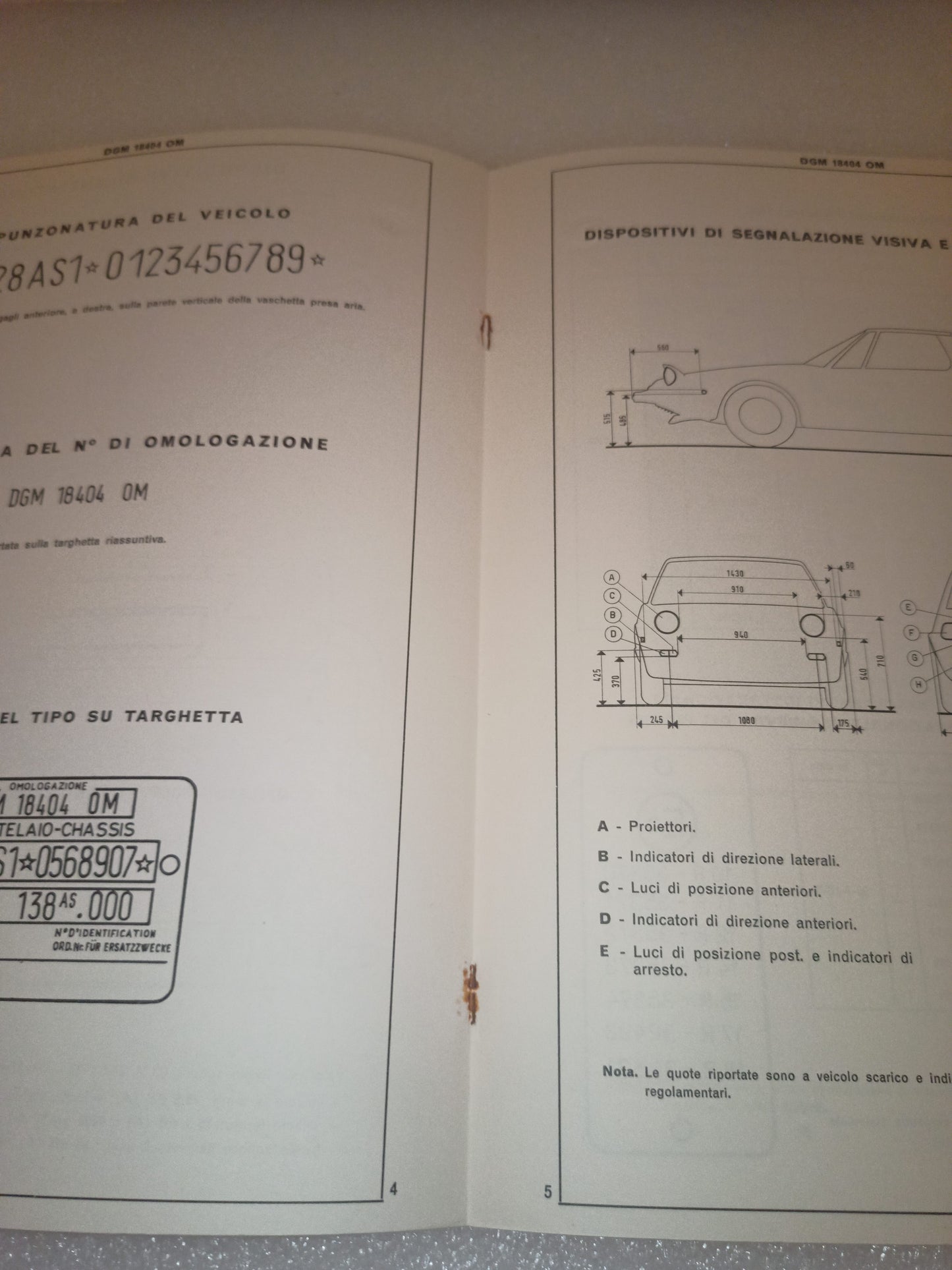 Fiat 128 AS1 X19 Certificato Omologazione Anno 1978 Originale