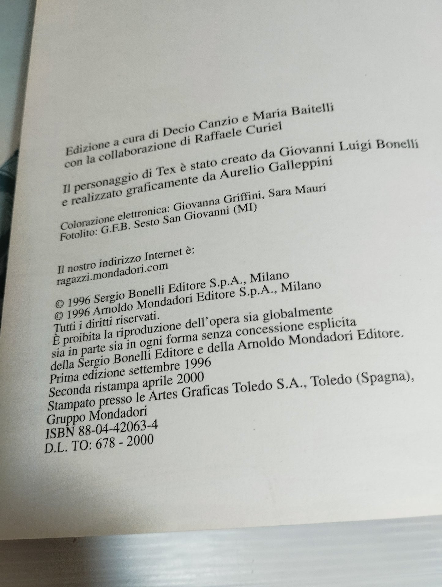 Tex Tra due Bandiere
Seconda Ristampa aprile 2000, Mondadori