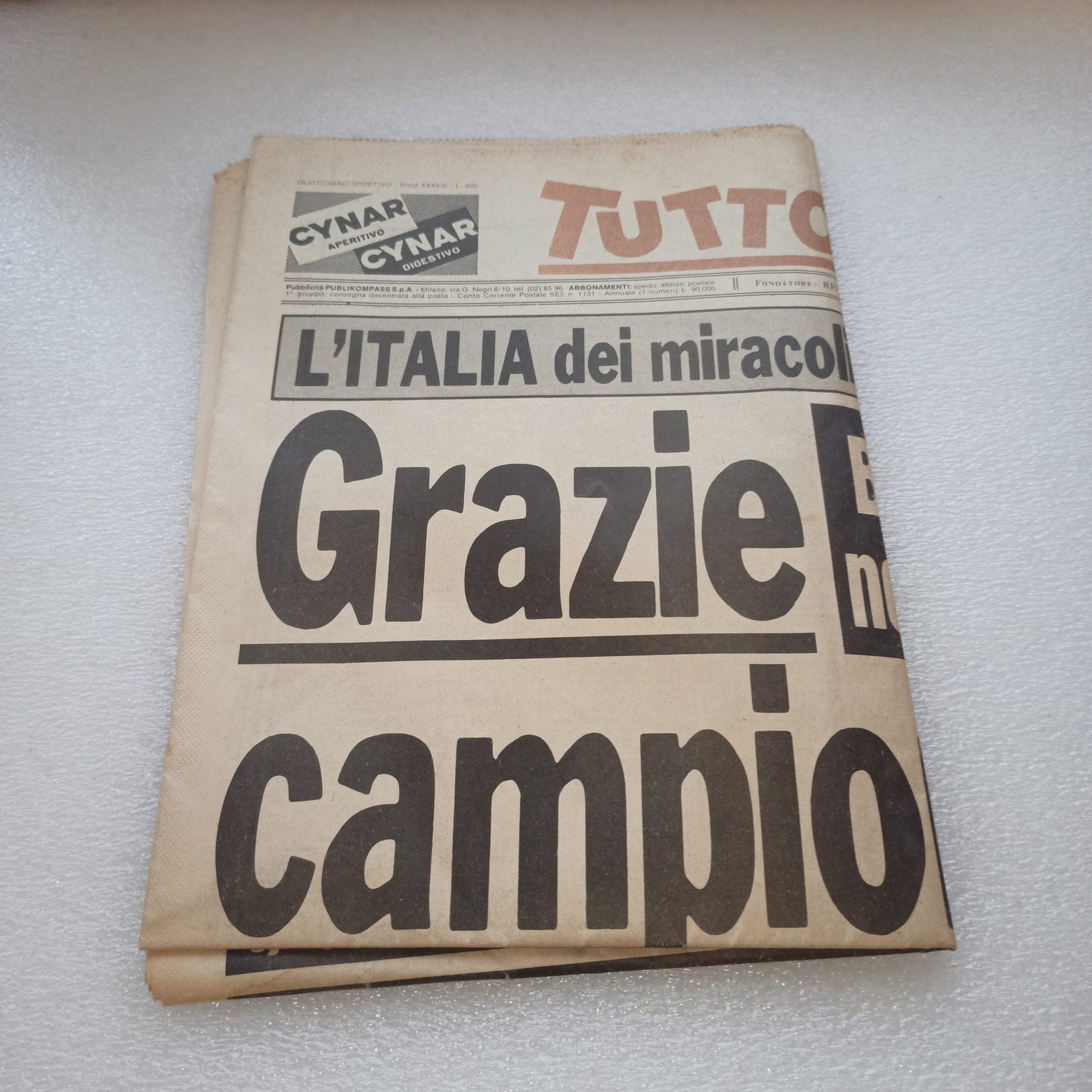 Tuttosport Grazie Campionissimi Mondiali Calcio Spagna 1982
Copia originale del Lunedì 12 luglio 1982
