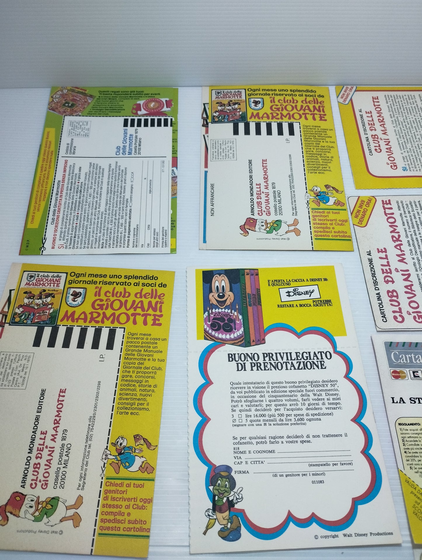 Lotto Cartoline d'iscrizione Club Giovani Marmotte e altro da Topolino Vintage