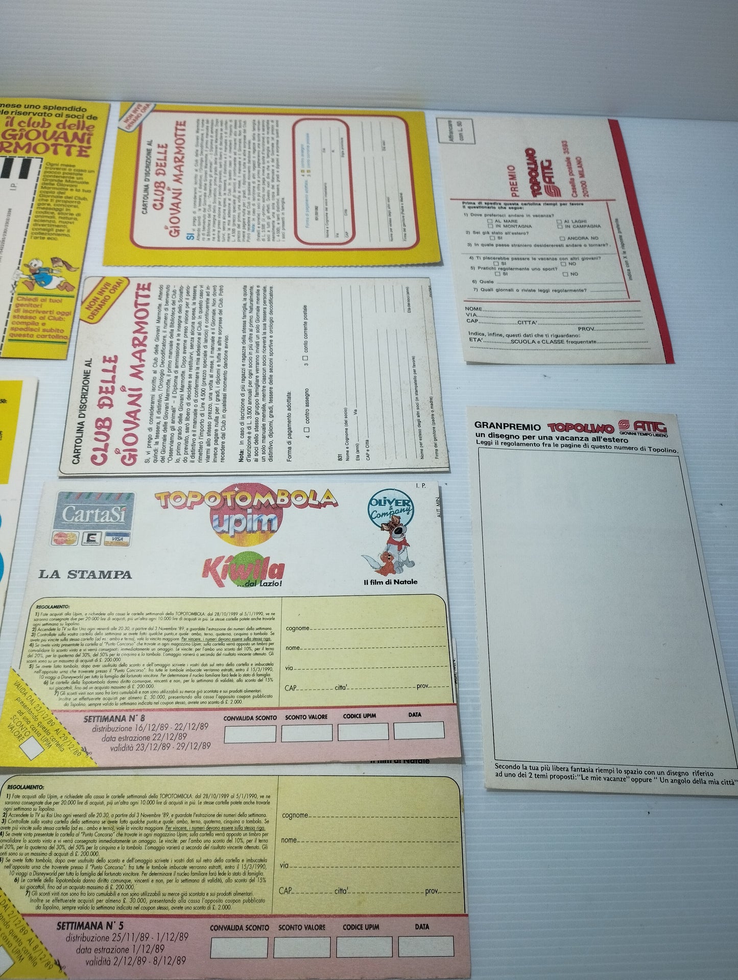 Lotto Cartoline d'iscrizione Club Giovani Marmotte e altro da Topolino Vintage