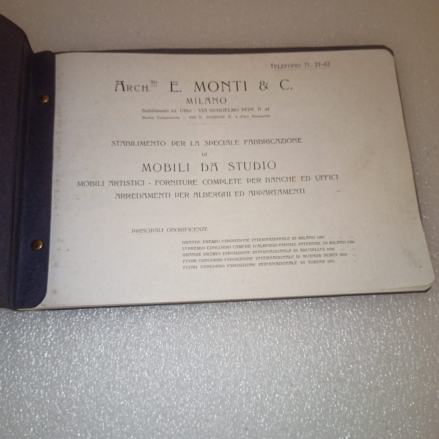 Antico Catalogo Mobili Artistici E Da Studio Arch.E.Monti & C Milano