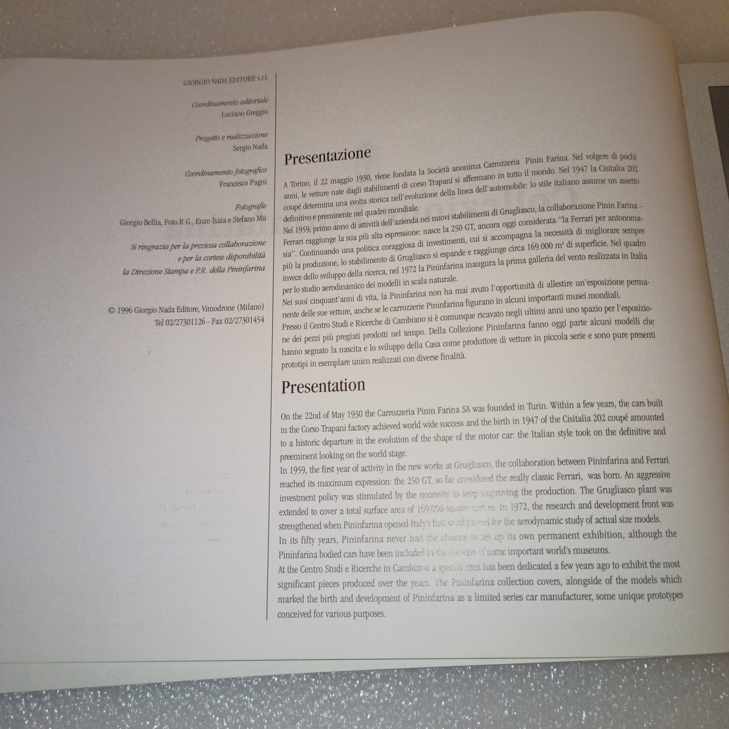 Catalogo Collezione Pininfarina
Edito nel 1996 da Nada Editore