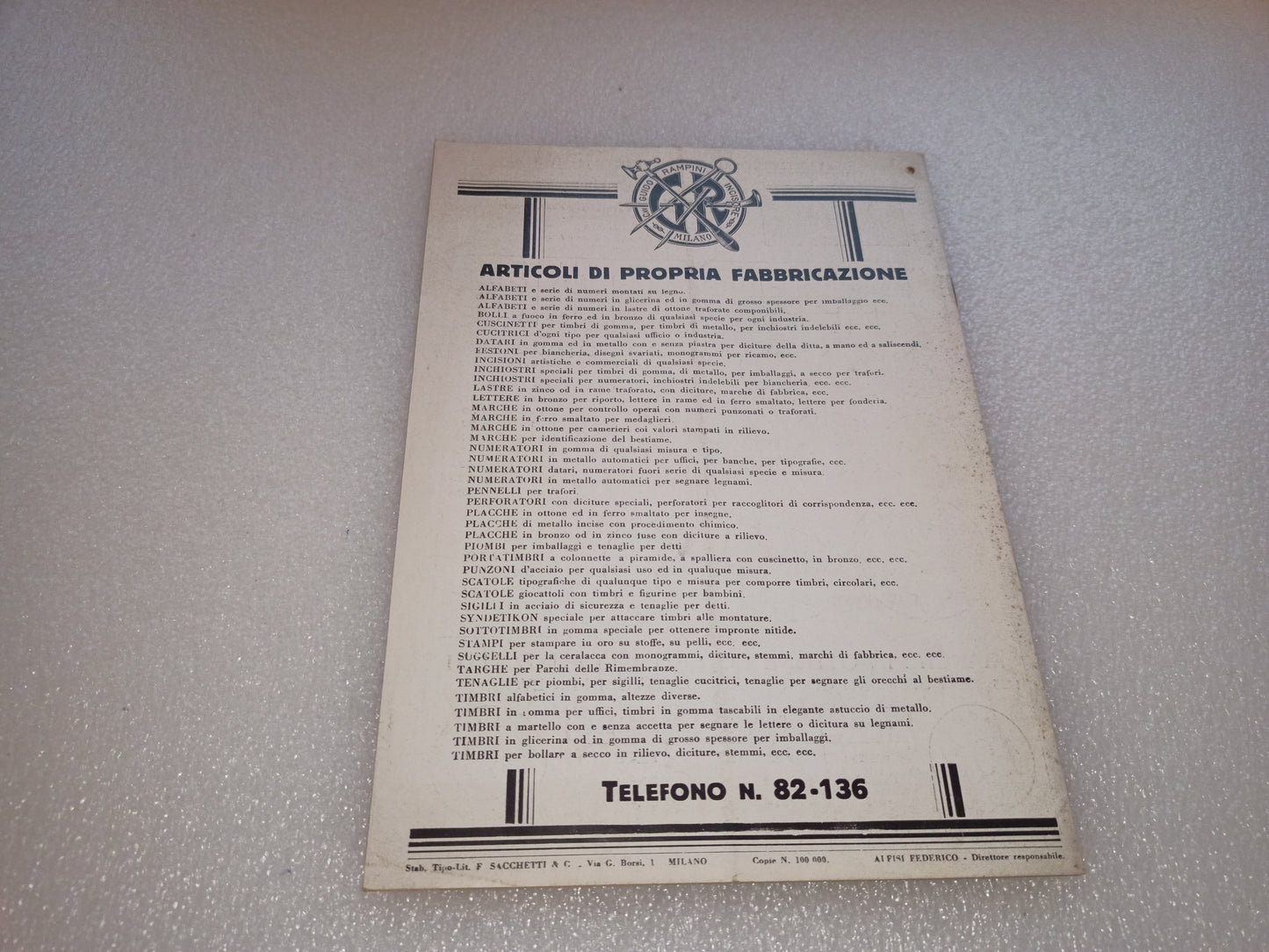 Catalogo Illustrato Incisoria Cav.Guido Rampini
Gennaio-Marzo  1934
Pagine n.33