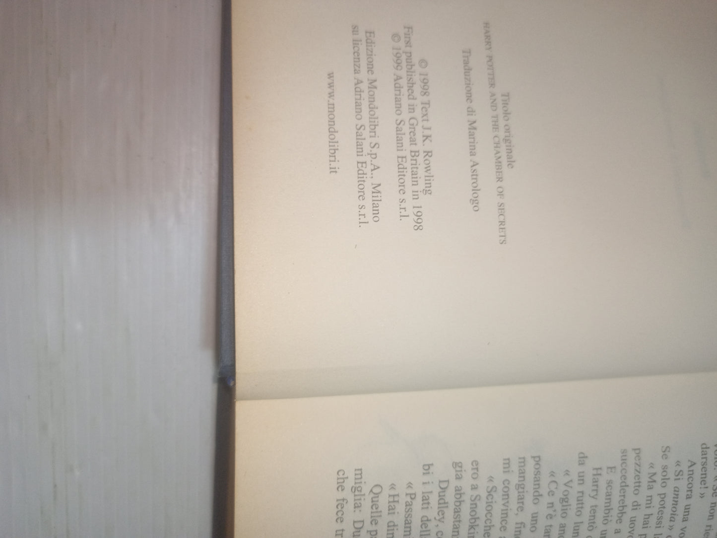 Harry Potter E La Camera Dei Segreti Rowling Ediz.Mondolibri Maggio 2002.
