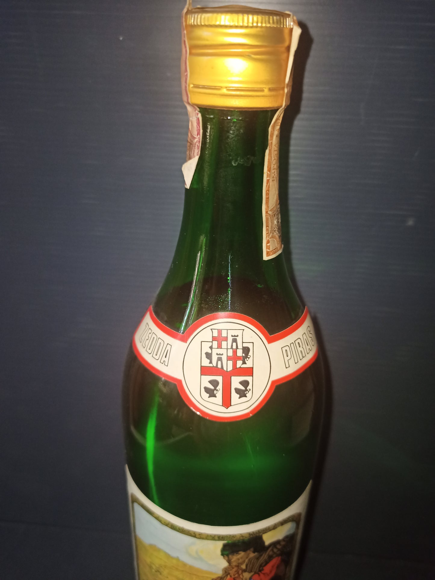 Zedda Piras pomace brandy bottle, 1970s