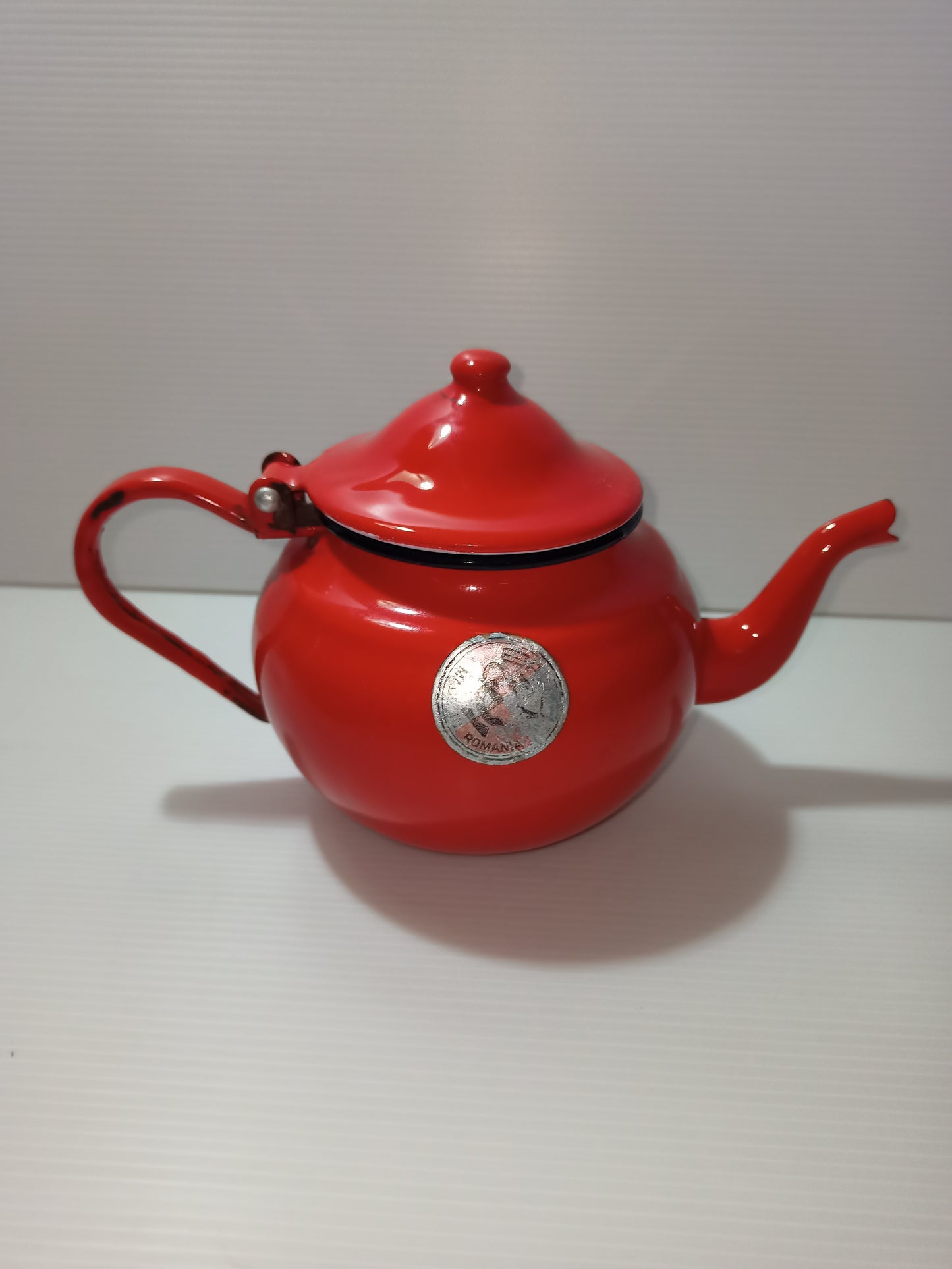 Enamelled metal teapot, Made in Romania, 1970s