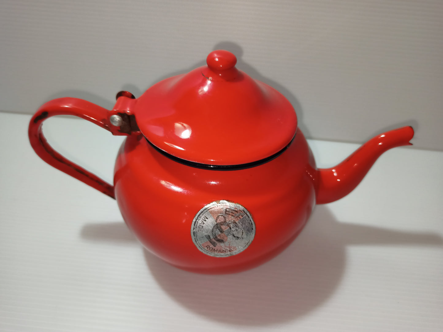 Enamelled metal teapot, Made in Romania, 1970s