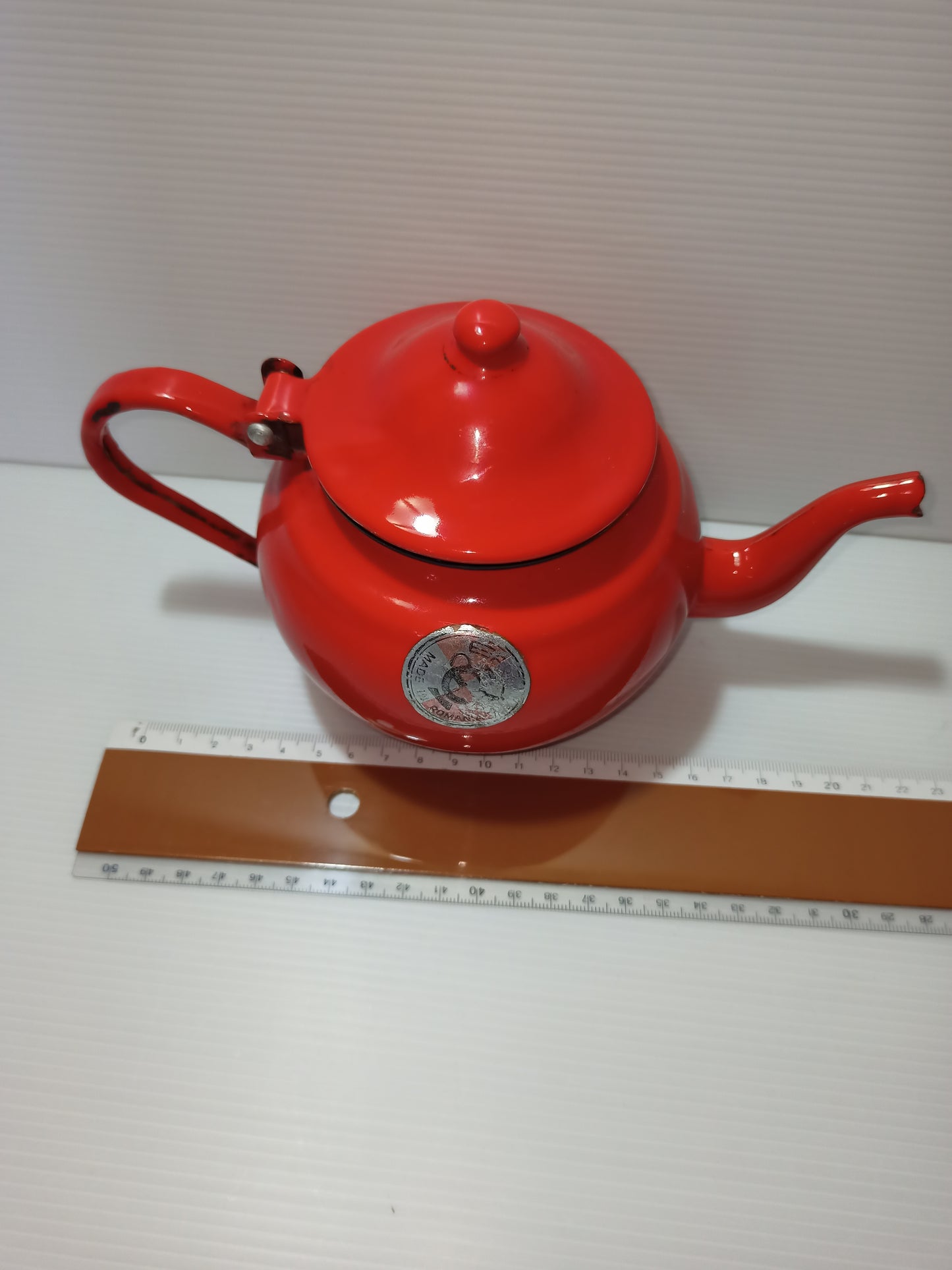 Enamelled metal teapot, Made in Romania, 1970s