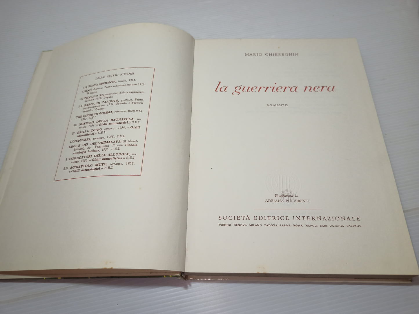 Libro La Guerriera Nera, M. Chiereghin 1957