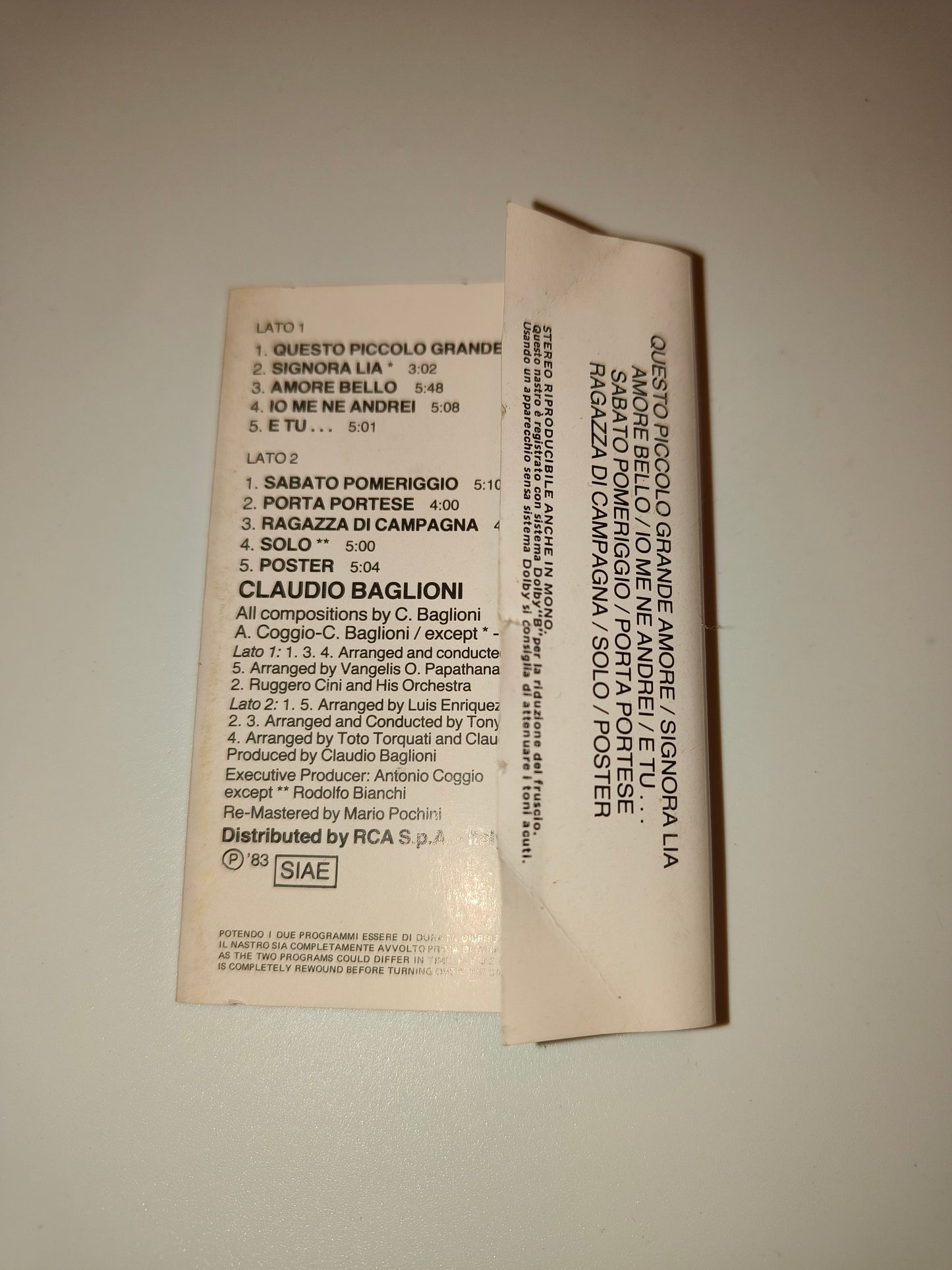 I Grandi Successi Di Claudio Baglioni Musicassetta Siglaquattro, LEGGI