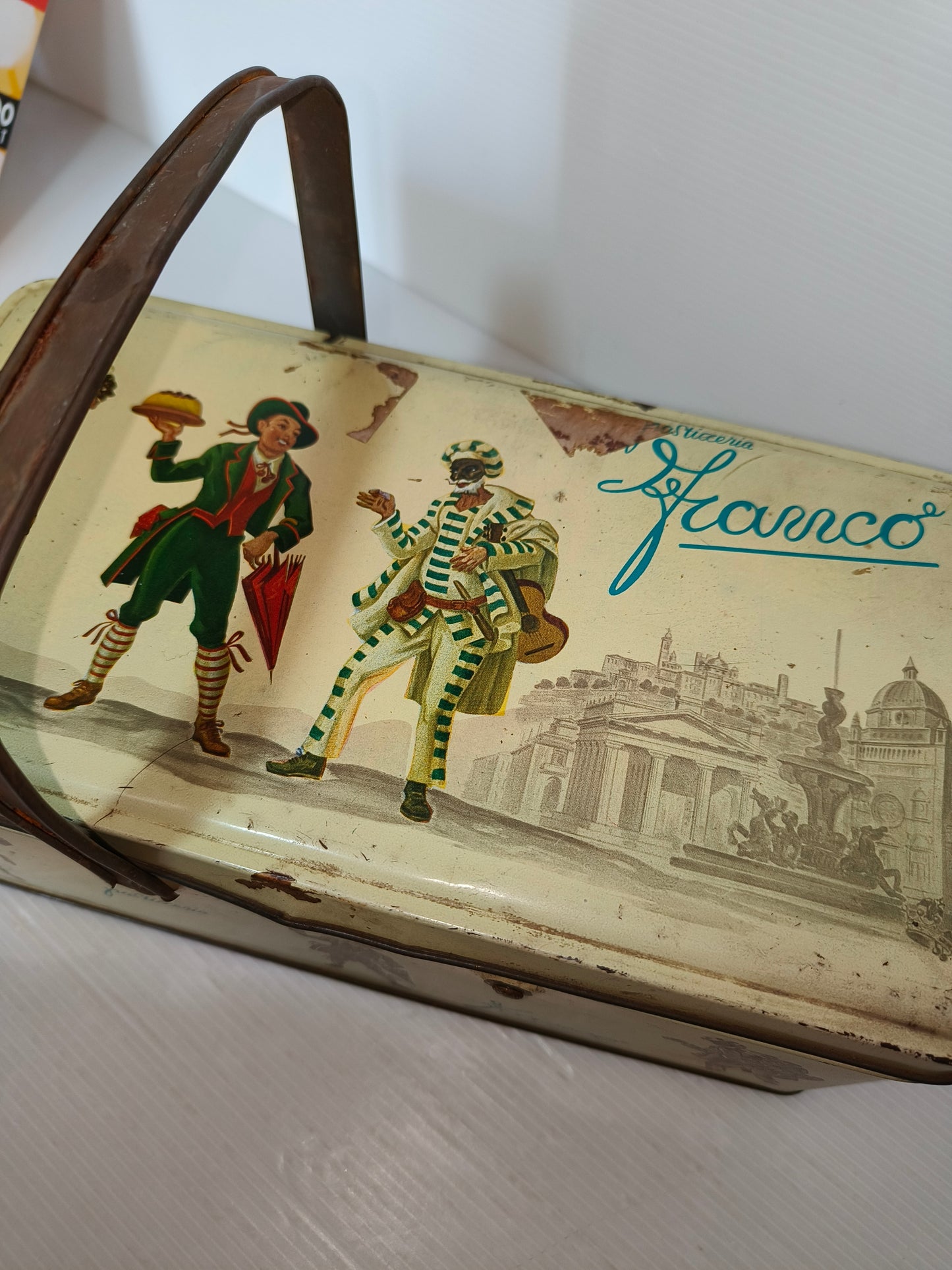 Scatola latta antica Pasticceria Franco, LEGGI